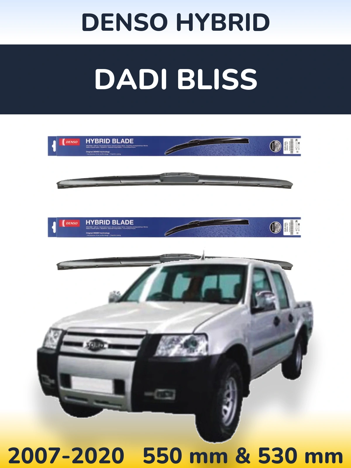 Front wiper blade set Denso Hybrid 550 & 530 mm for Dadi Bliss 2007-2020