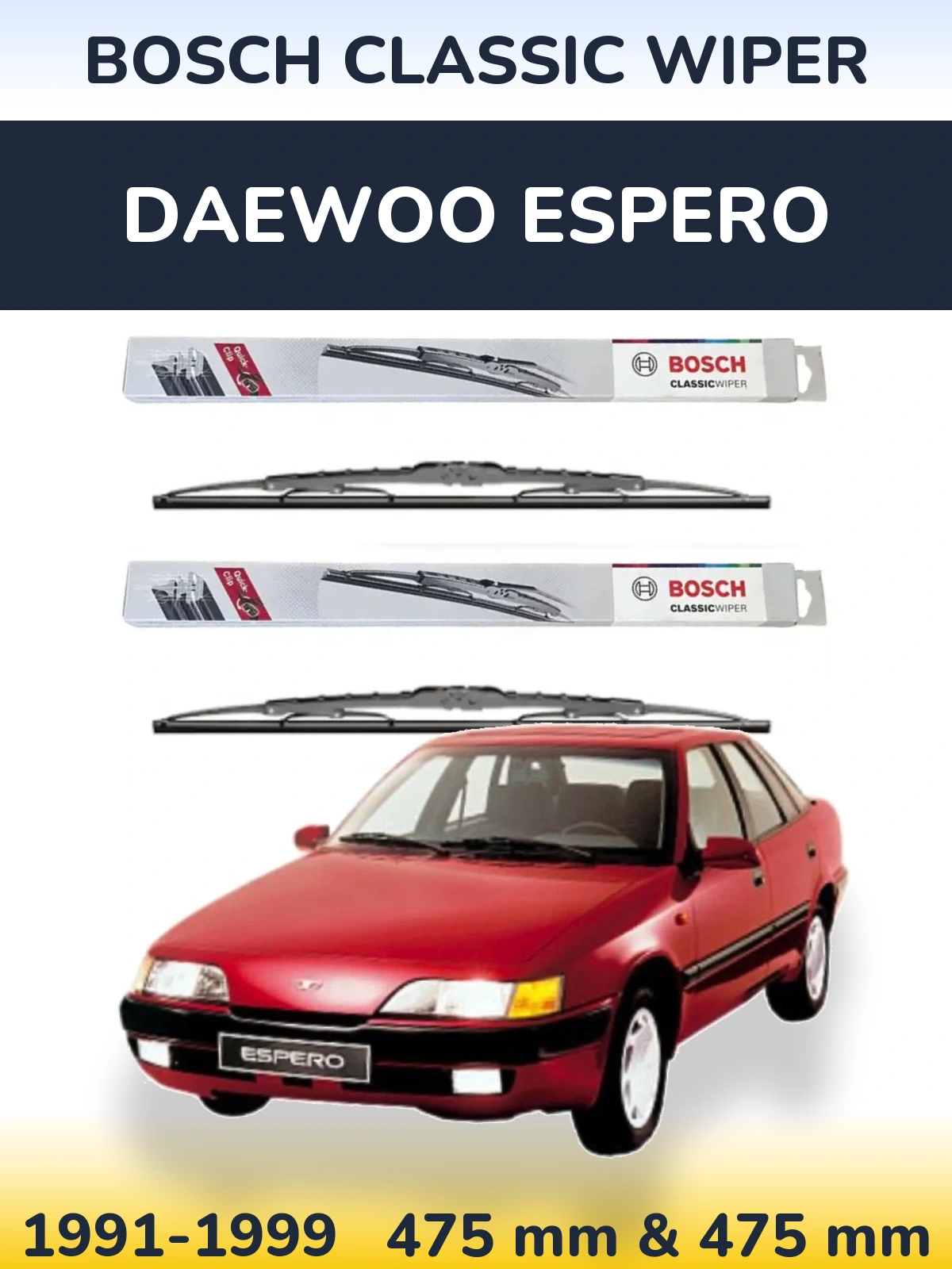 Комплект передних дворников BOSCH Classic Wiper 475 & 475 мм для Daewoo Espero 1991-1999