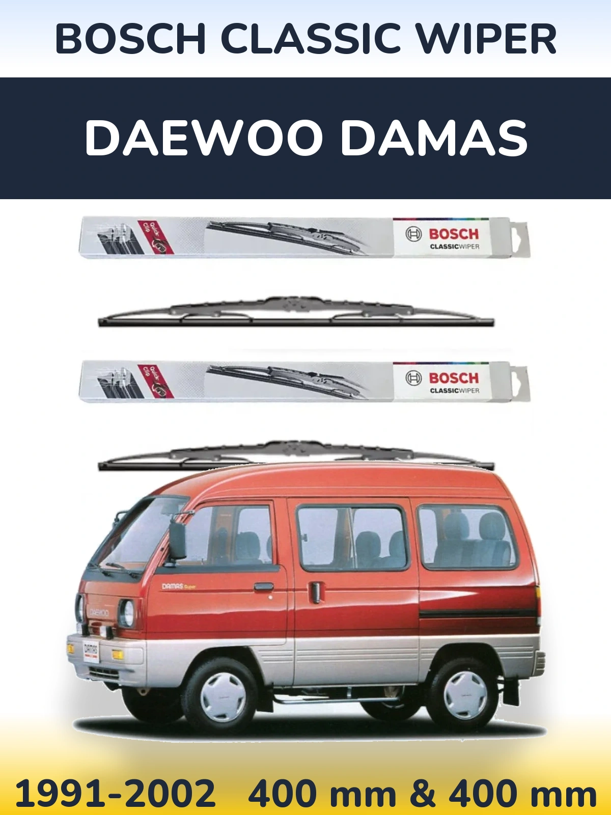 Комплект передних дворников BOSCH Classic Wiper 400 & 400 мм для Daewoo Damas 1991-2002