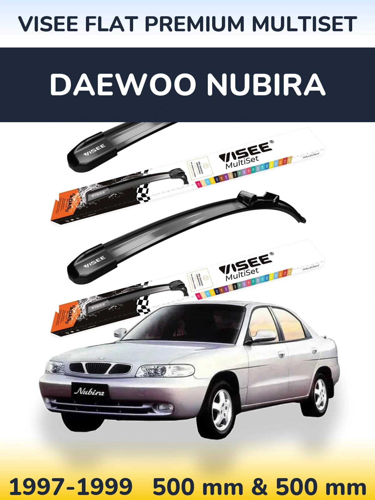 Front wiper blade set VISEE FLAT PREMIUM MultiSet 500 & 500 mm for Daewoo Nubira 1997-1999