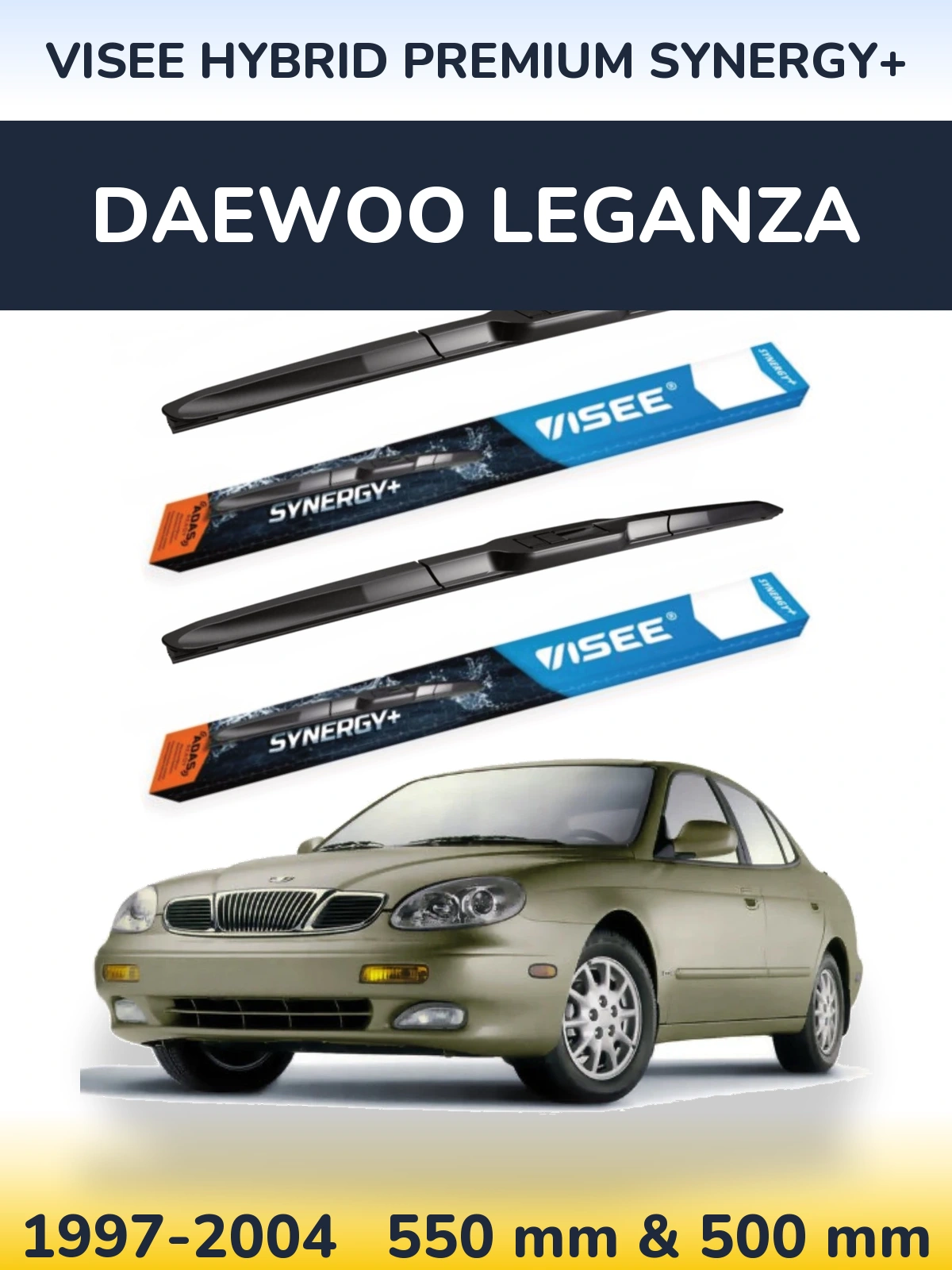 Front wiper blade set VISEE HYBRID PREMIUM SYNERGY+ 550 & 500 mm for Daewoo Leganza 1997-2004