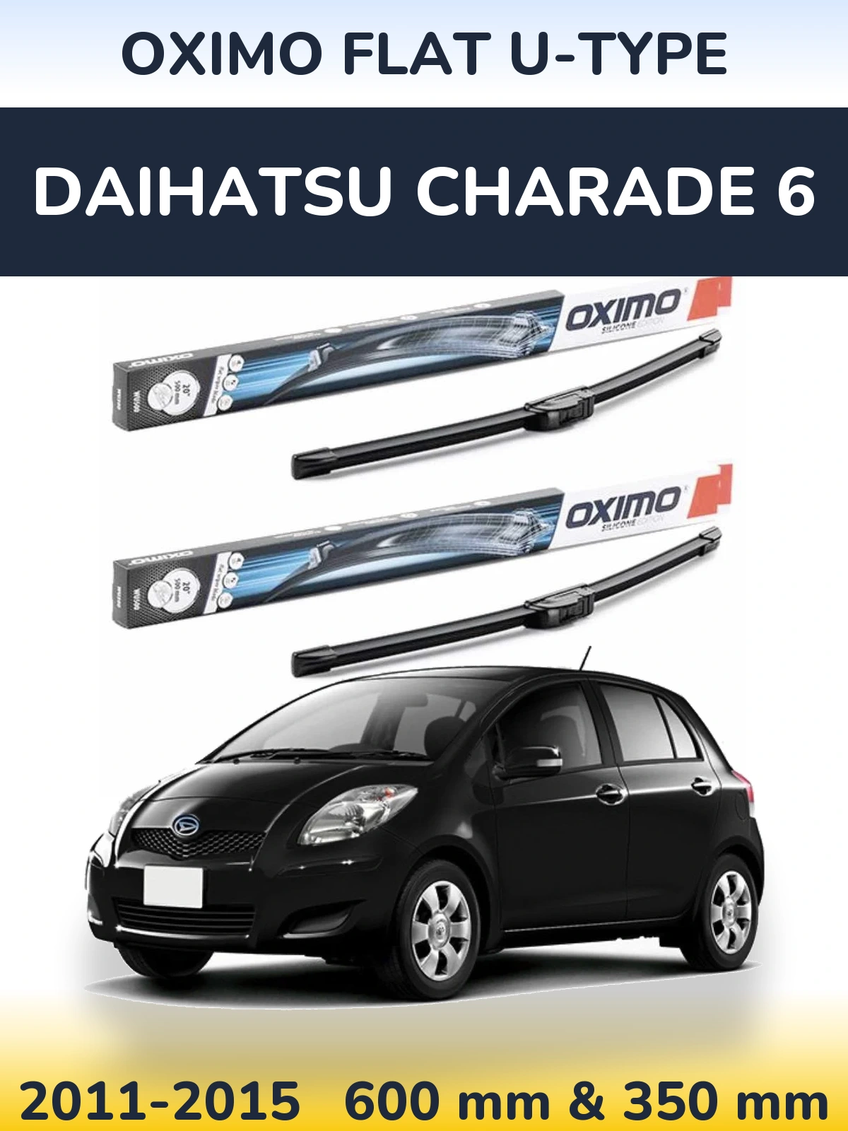 Комплект передних дворников Oximo Flat U-type 600 & 350 мм для Daihatsu Charade 6 2011-2015