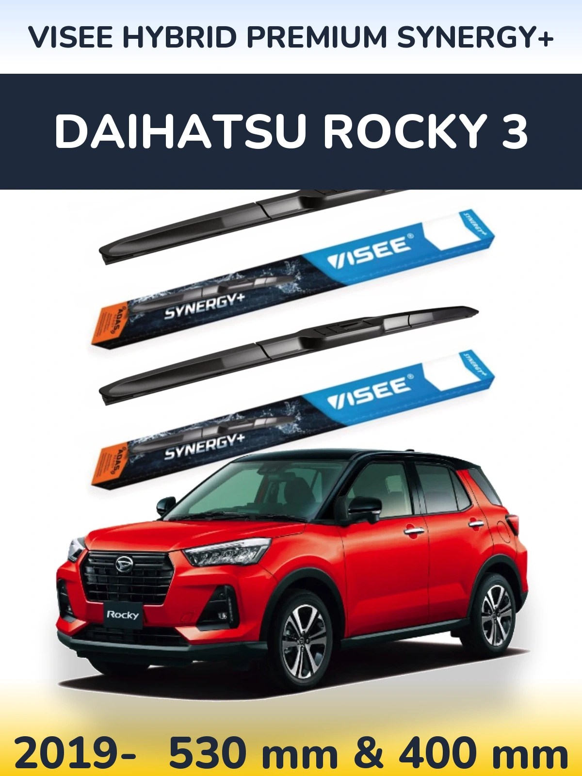 Комплект передних дворников VISEE HYBRID PREMIUM SYNERGY+ 530 & 400 мм для Daihatsu Rocky 3 2019-2026