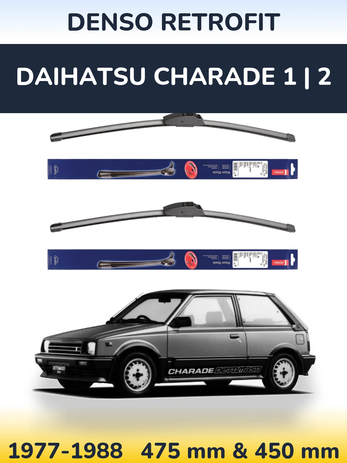 Front wiper blade set Denso Retrofit 475 & 450 mm for Daihatsu Charade 1 | 2 1977-1988