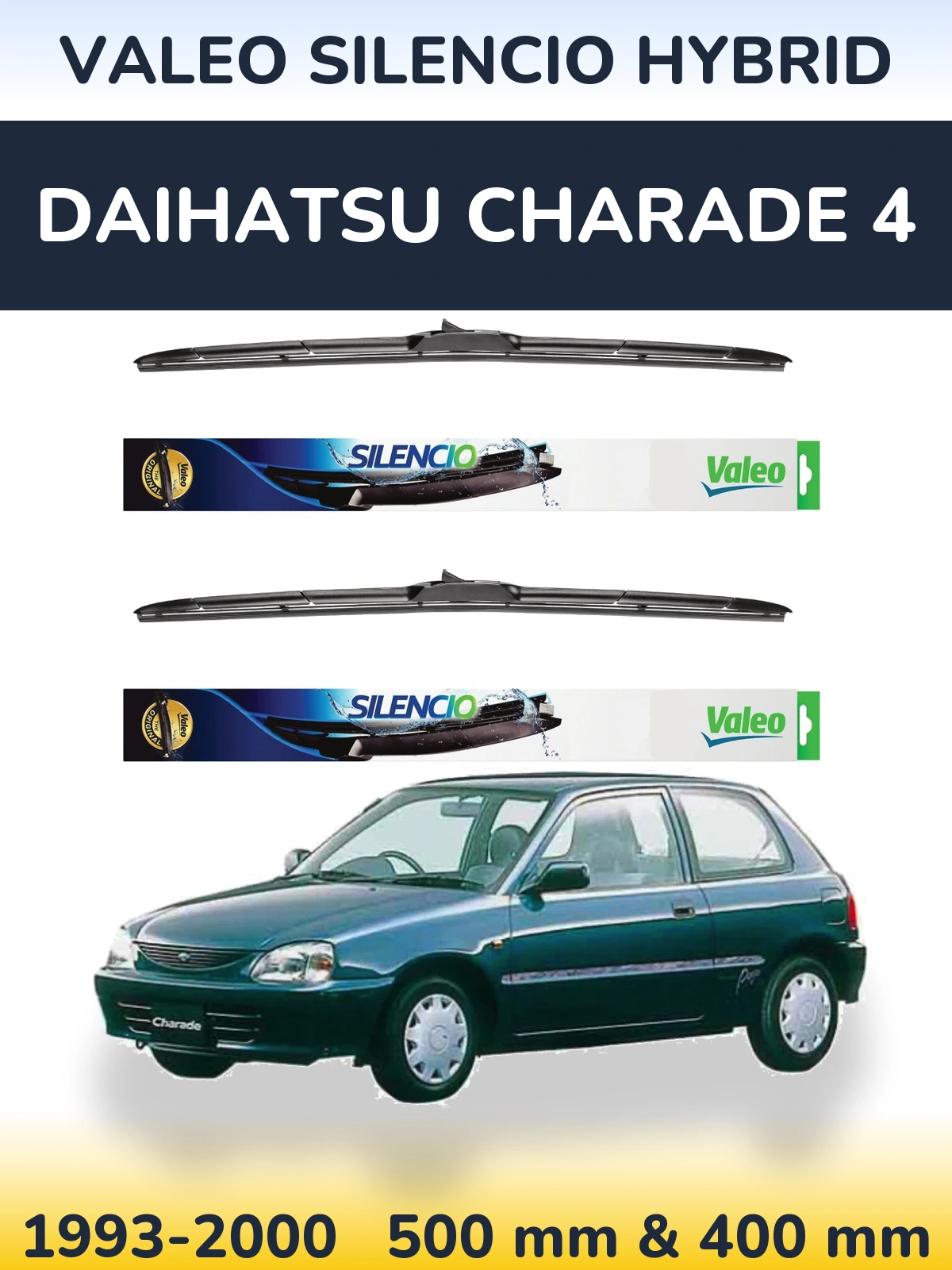 Front wiper blade set Valeo Silencio Hybrid 500 & 400 mm for Daihatsu Charade 4 1993-2000