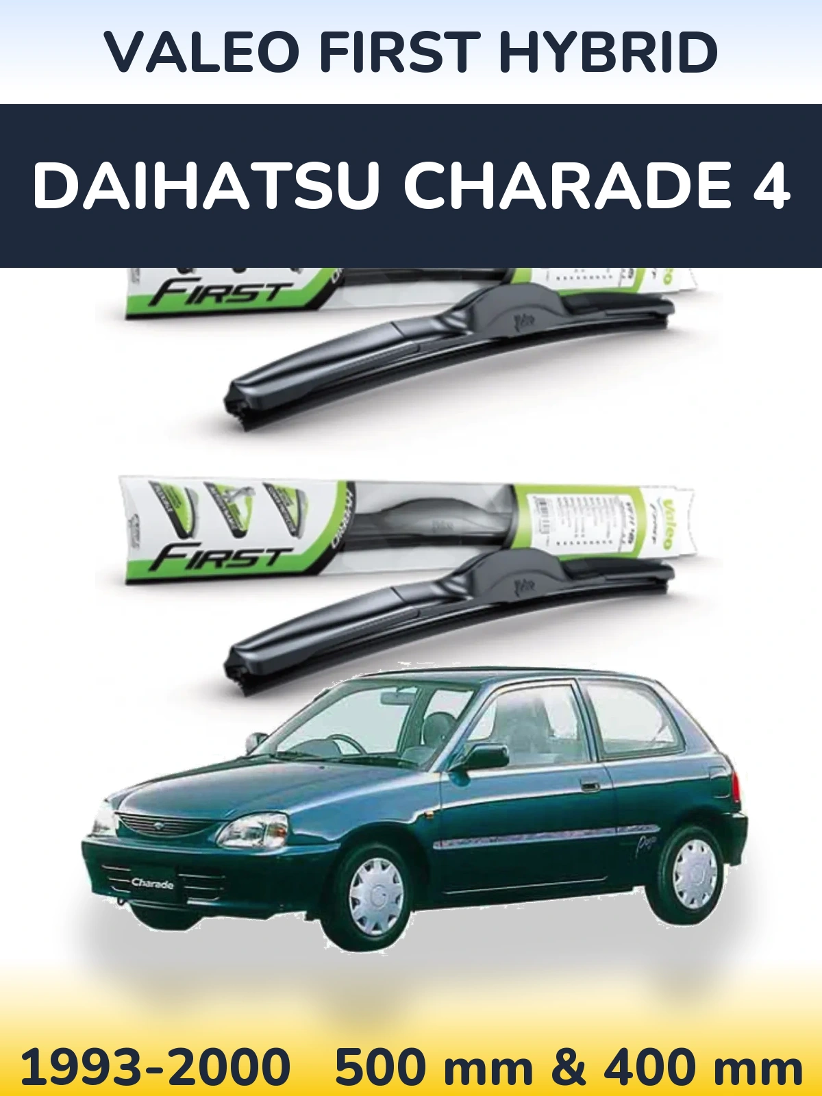 Front wiper blade set Valeo First Hybrid 500 & 400 mm for Daihatsu Charade 4 1993-2000