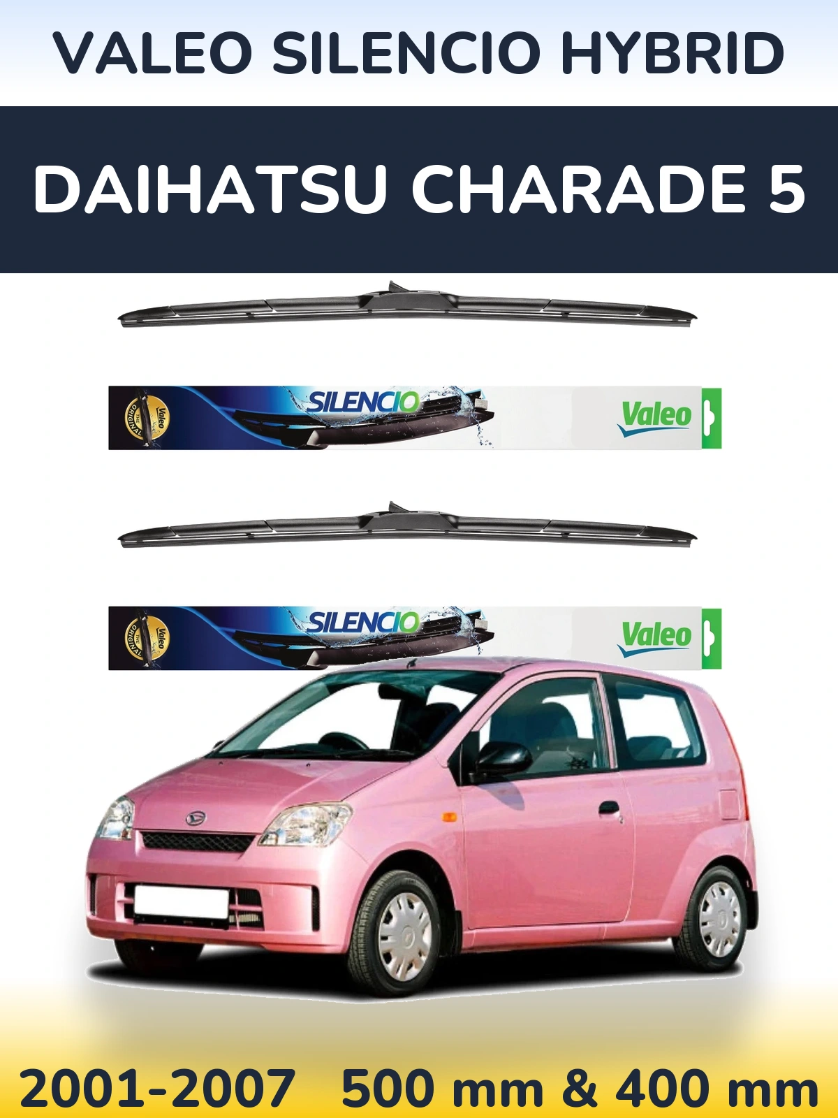 Front wiper blade set Valeo Silencio Hybrid 500 & 400 mm for Daihatsu Charade 5 2001-2007