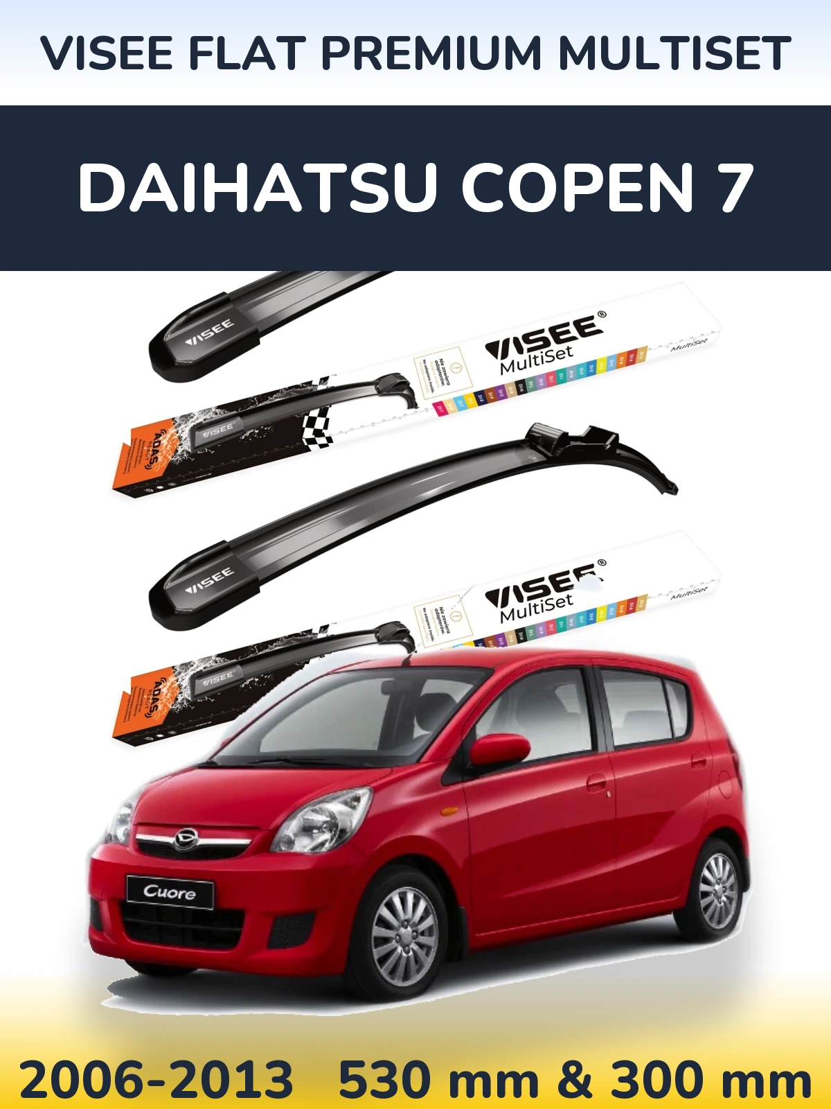 Front wiper blade set VISEE FLAT PREMIUM MultiSet 530 & 300 mm for Daihatsu Copen 7 2006-2013