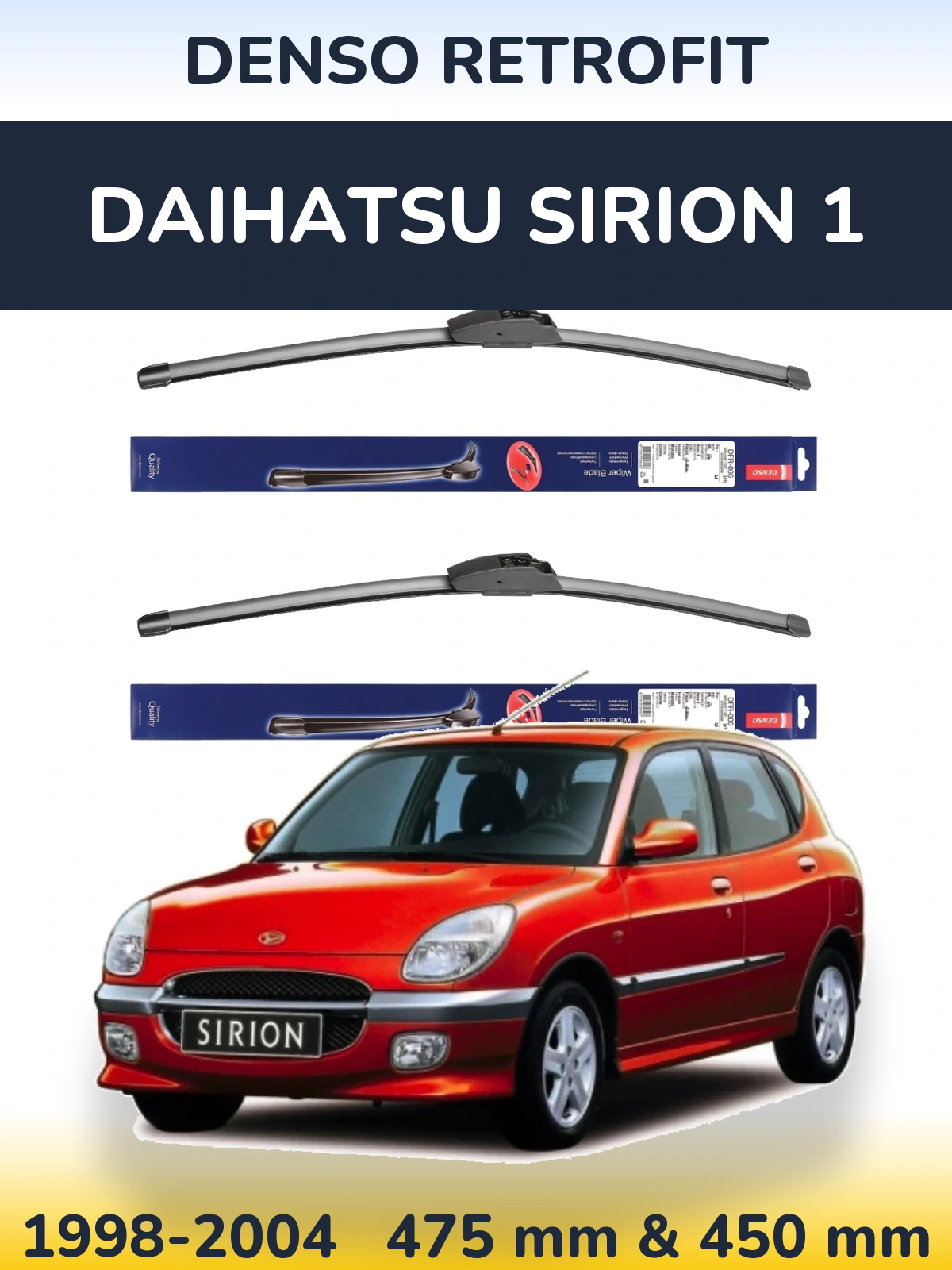 Комплект передніх щіток Denso Retrofit 475 & 450 мм для Daihatsu SIrion 1 1998-2004
