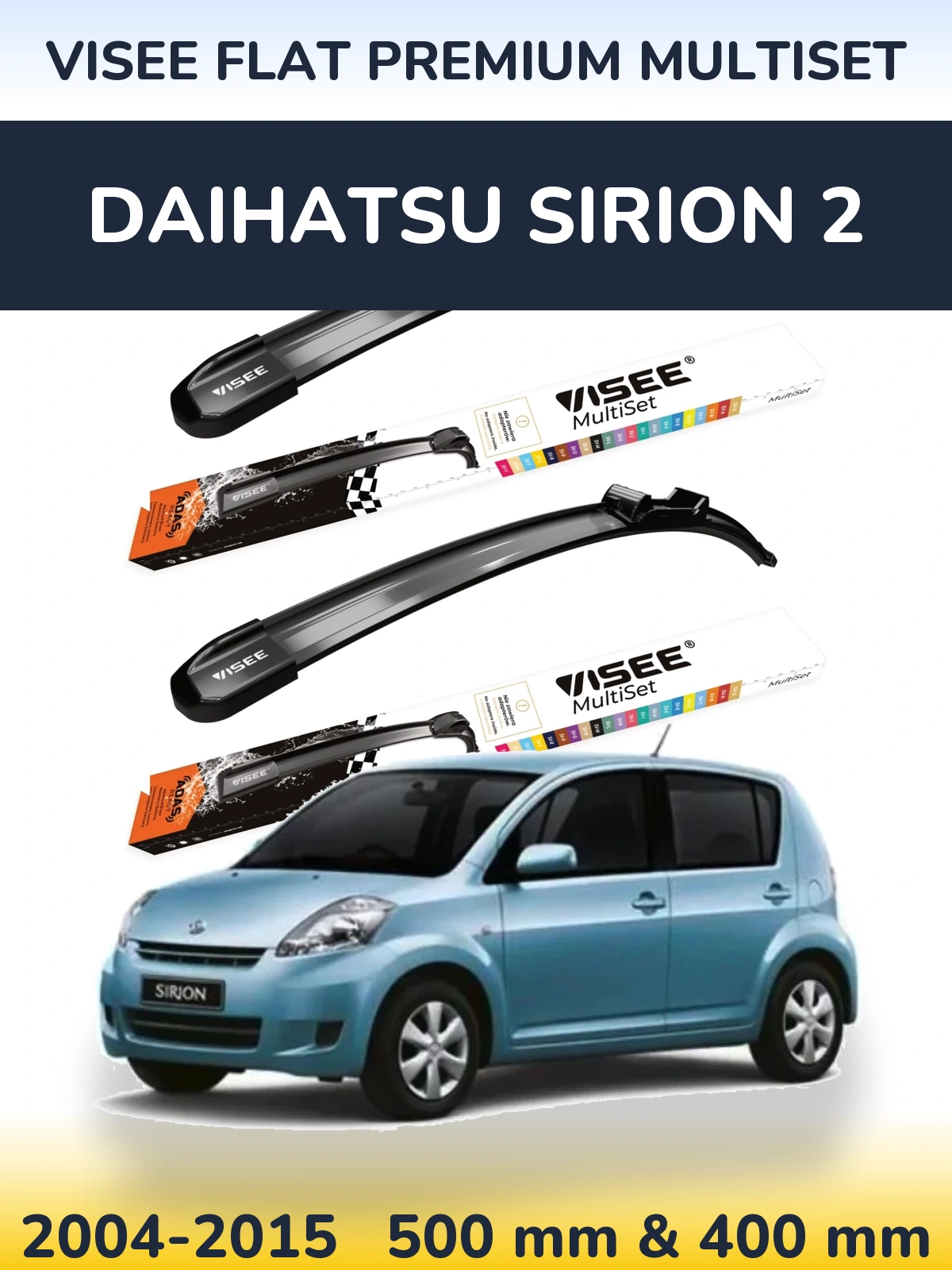 Front wiper blade set VISEE FLAT PREMIUM MultiSet 500 & 400 mm for Daihatsu SIrion 2 2004-2015
