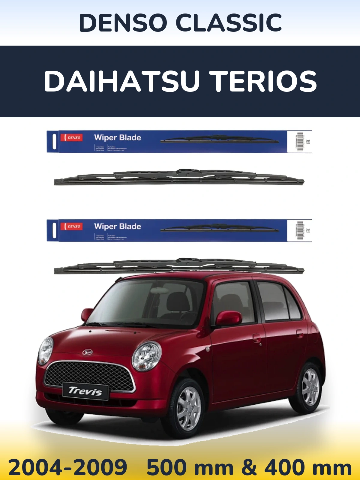 Front wiper blade set Denso Classic 500 & 400 mm for Daihatsu Terios 2004-2009