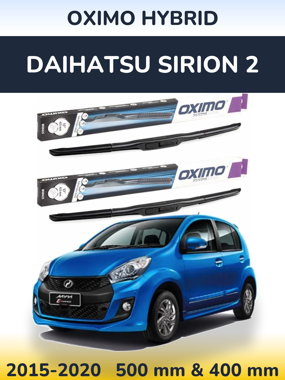 Front wiper blade set Oximo Hybrid 500 & 400 mm for Daihatsu SIrion 2 2015-2020