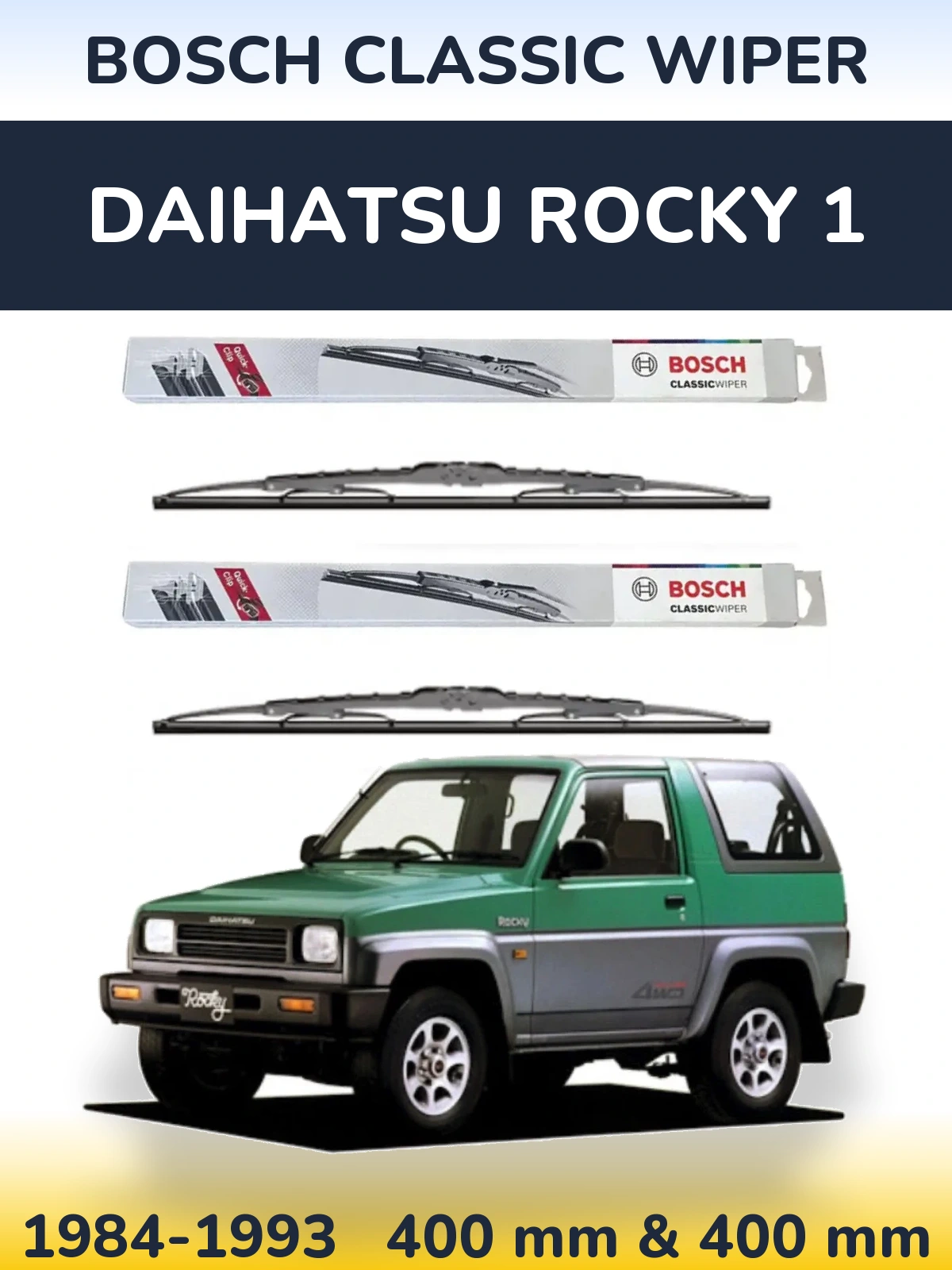 Front wiper blade set BOSCH Classic Wiper 400 & 400 mm for Daihatsu Rocky 1 1984-1993