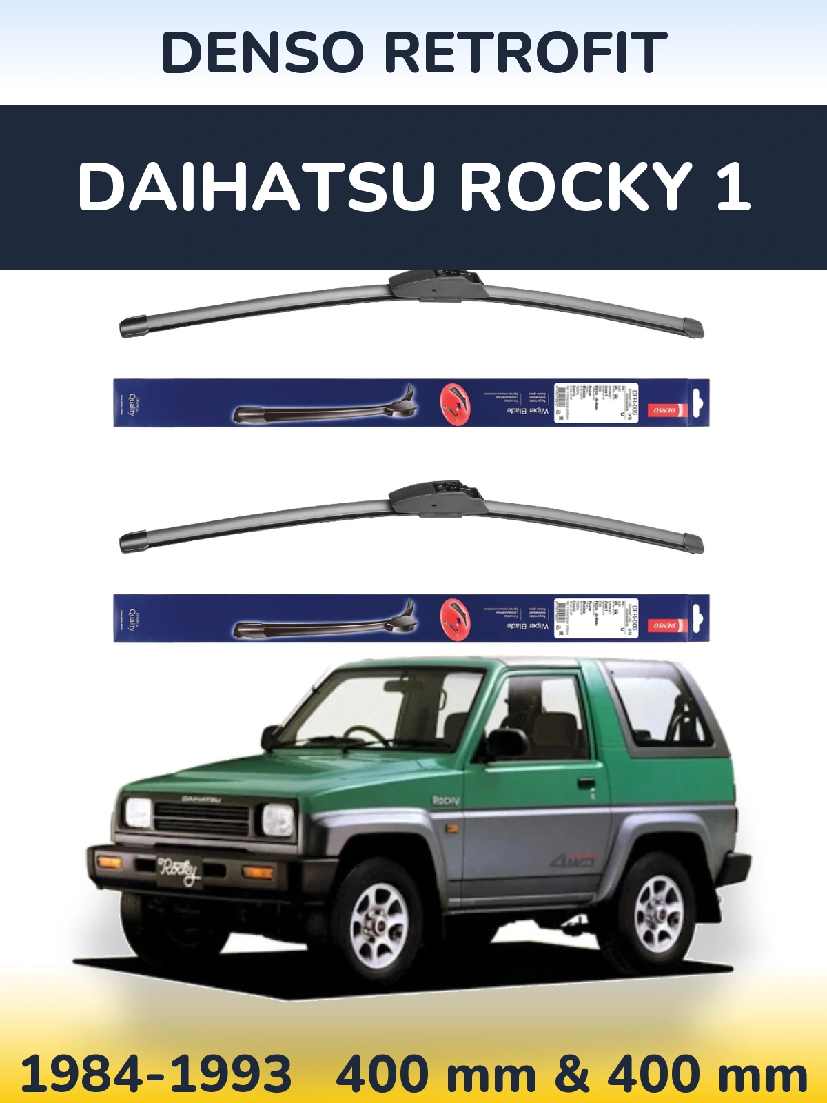 Front wiper blade set Denso Retrofit 400 & 400 mm for Daihatsu Rocky 1 1984-1993