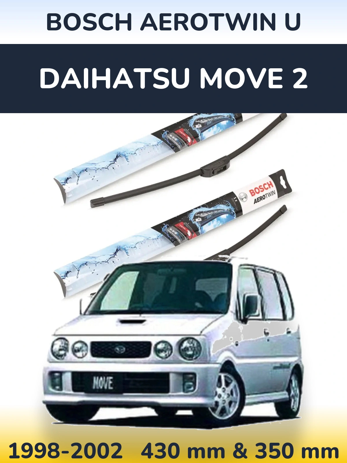 Комплект передніх щіток BOSCH AeroTwin U 430 & 350 мм для Daihatsu Move 2 1998-2002