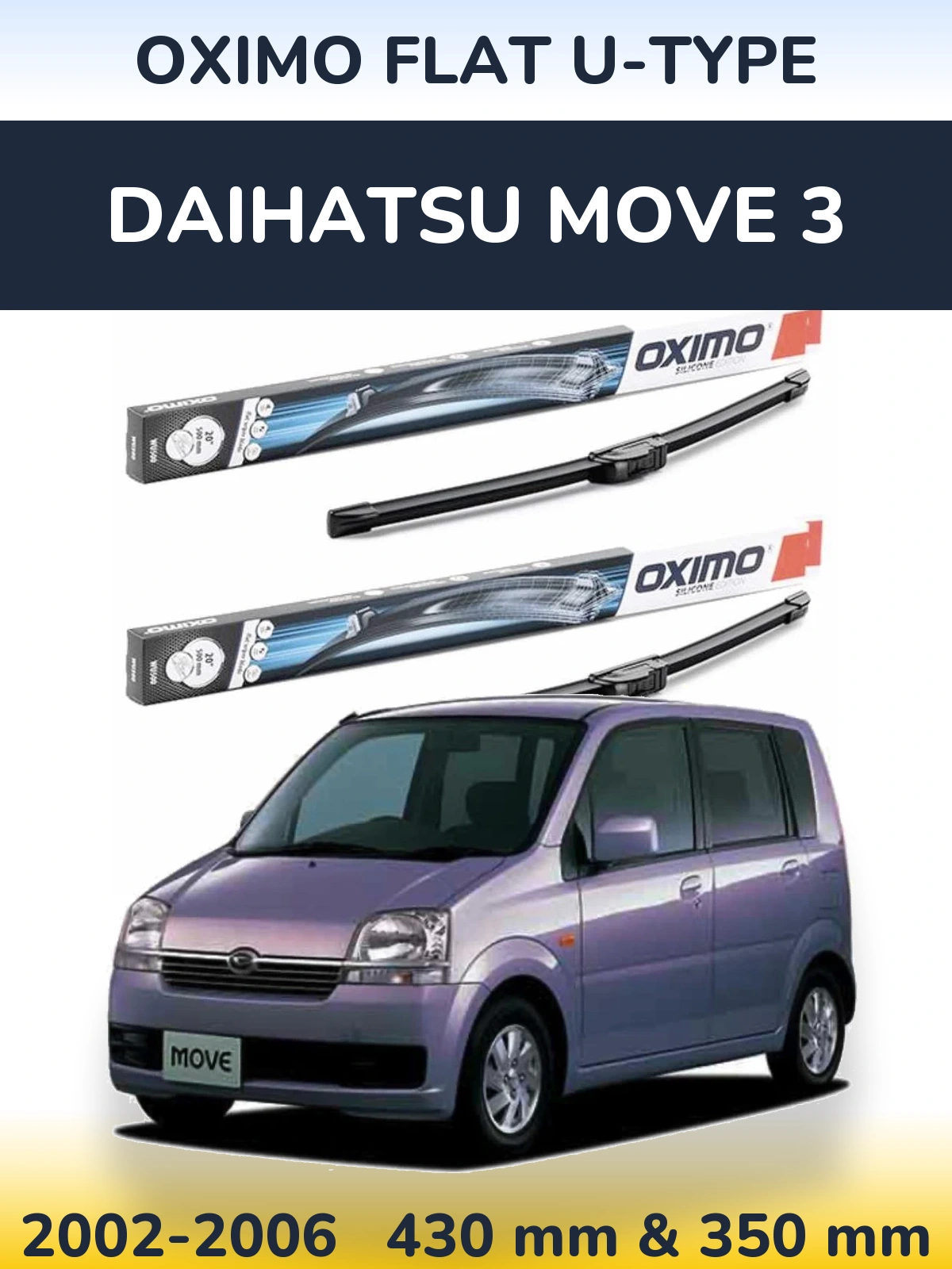 Комплект передних дворников Oximo Flat U-type 430 & 350 мм для Daihatsu Move 3 2002-2006