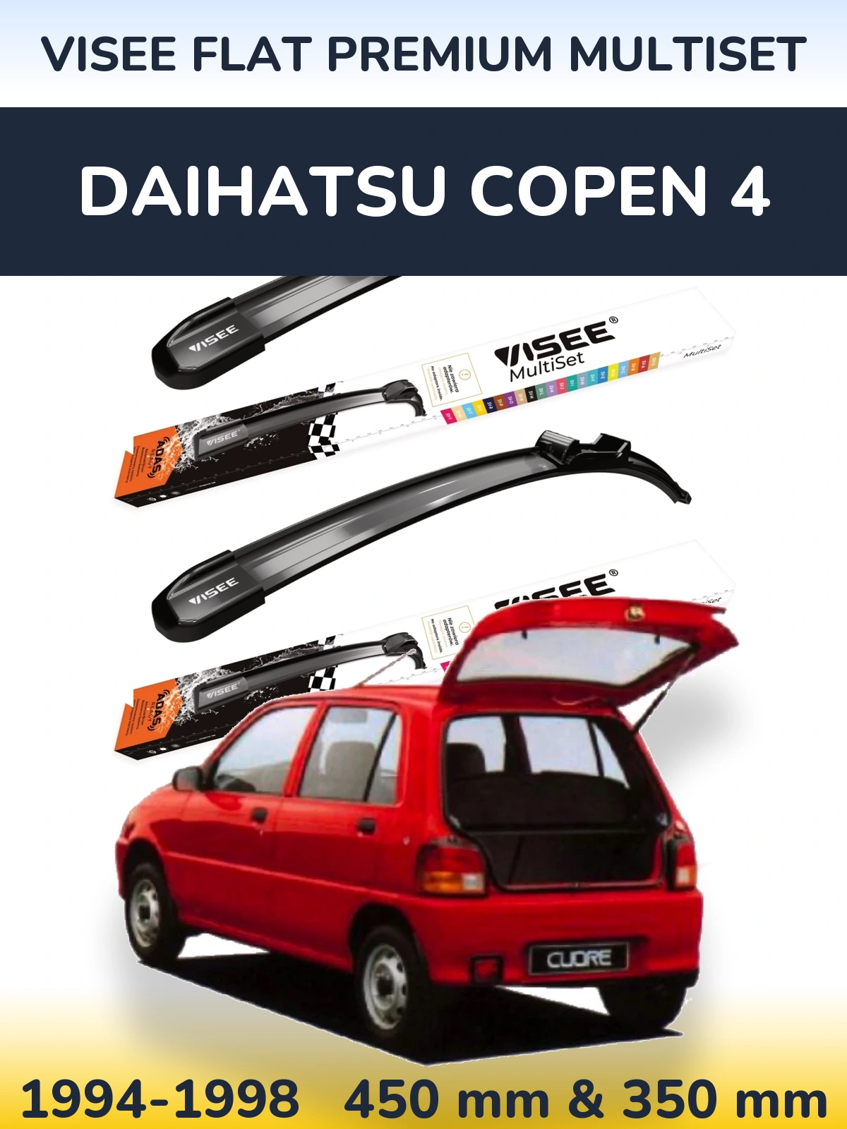 Комплект передних дворников VISEE FLAT PREMIUM MultiSet 450 & 350 мм для Daihatsu Copen 4 1994-1998