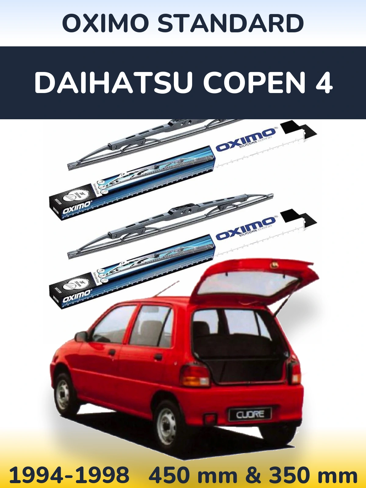 Front wiper blade set Oximo Standard 450 & 350 mm for Daihatsu Copen 4 1994-1998