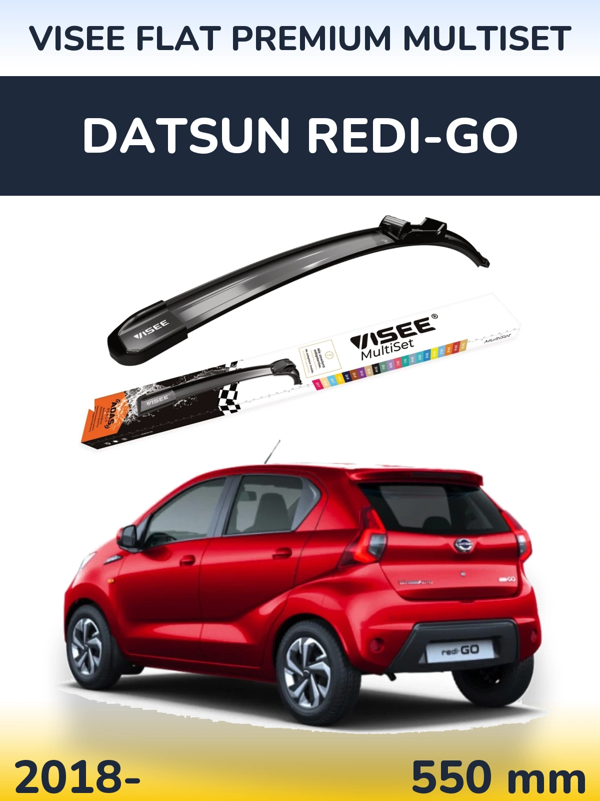 Front wiper blade VISEE FLAT PREMIUM MultiSet 550 mm for Datsun Redi-Go 2018-2026