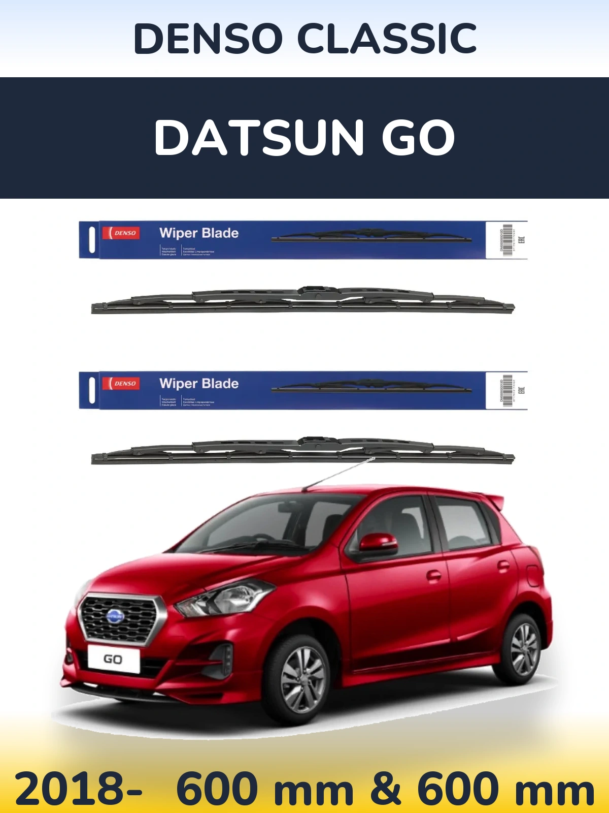 Front wiper blade set Denso Classic 600 & 600 mm for Datsun Go 2018-2026