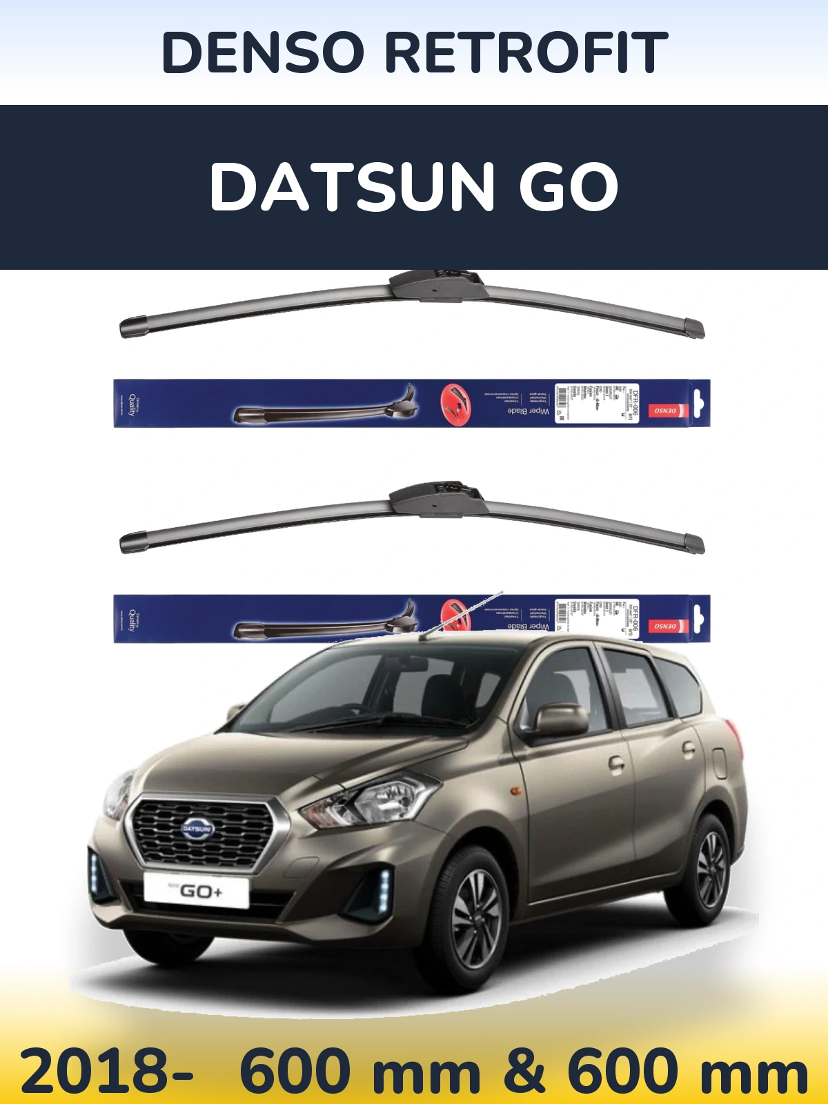Front wiper blade set Denso Retrofit 600 & 600 mm for Datsun Go 2018-2026