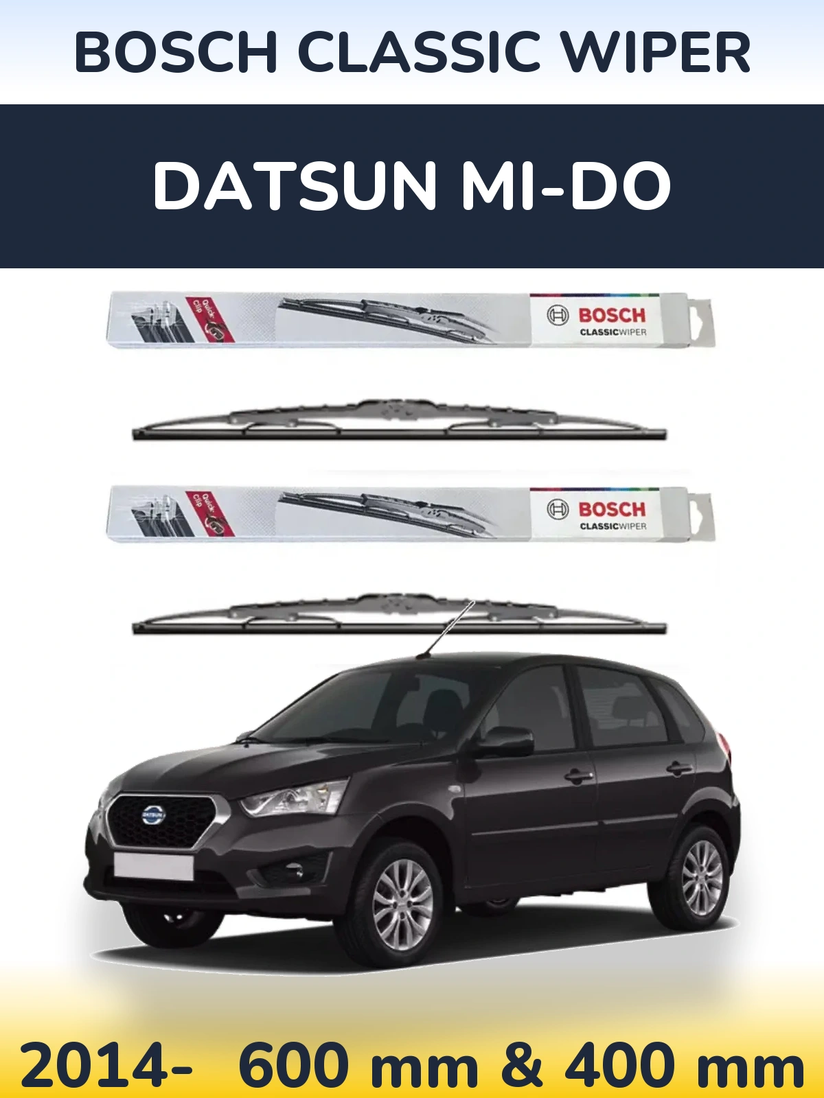 Комплект передних дворников BOSCH Classic Wiper 600 & 400 мм для Datsun mi-DO 2014-2026