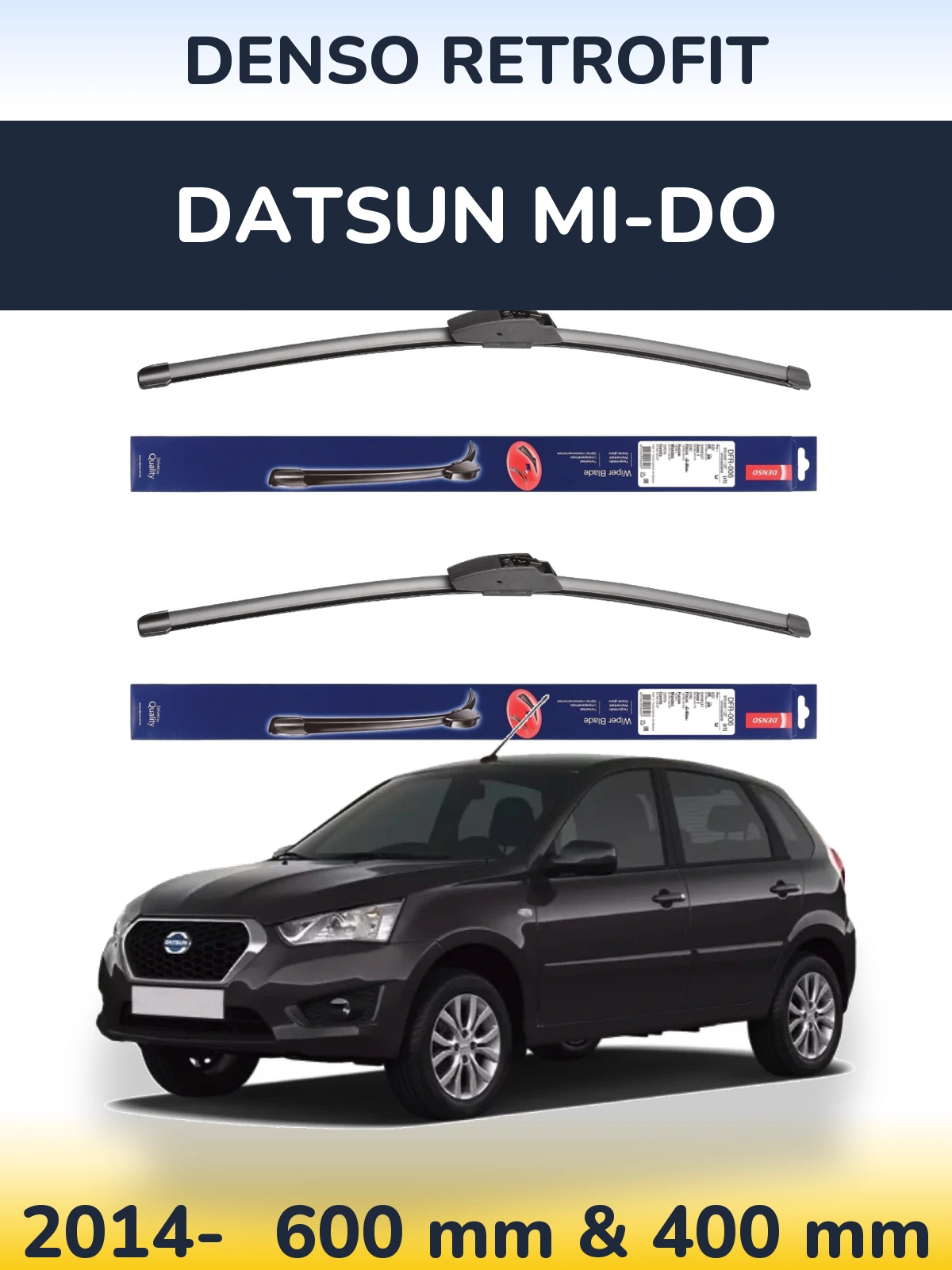 Front wiper blade set Denso Retrofit 600 & 400 mm for Datsun mi-DO 2014-2026