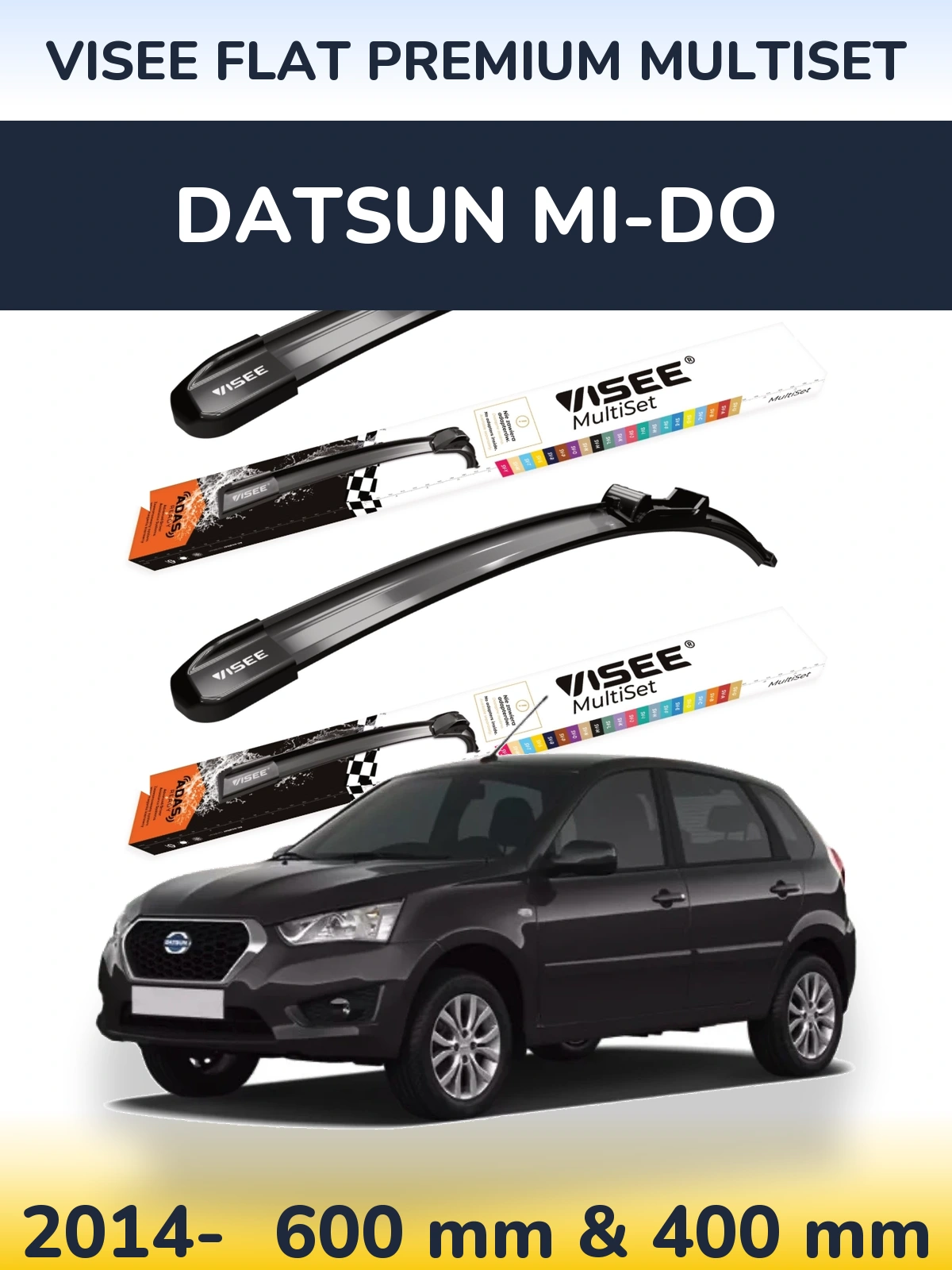 Комплект передніх щіток VISEE FLAT PREMIUM MultiSet 600 & 400 мм для Datsun mi-DO 2014-2026