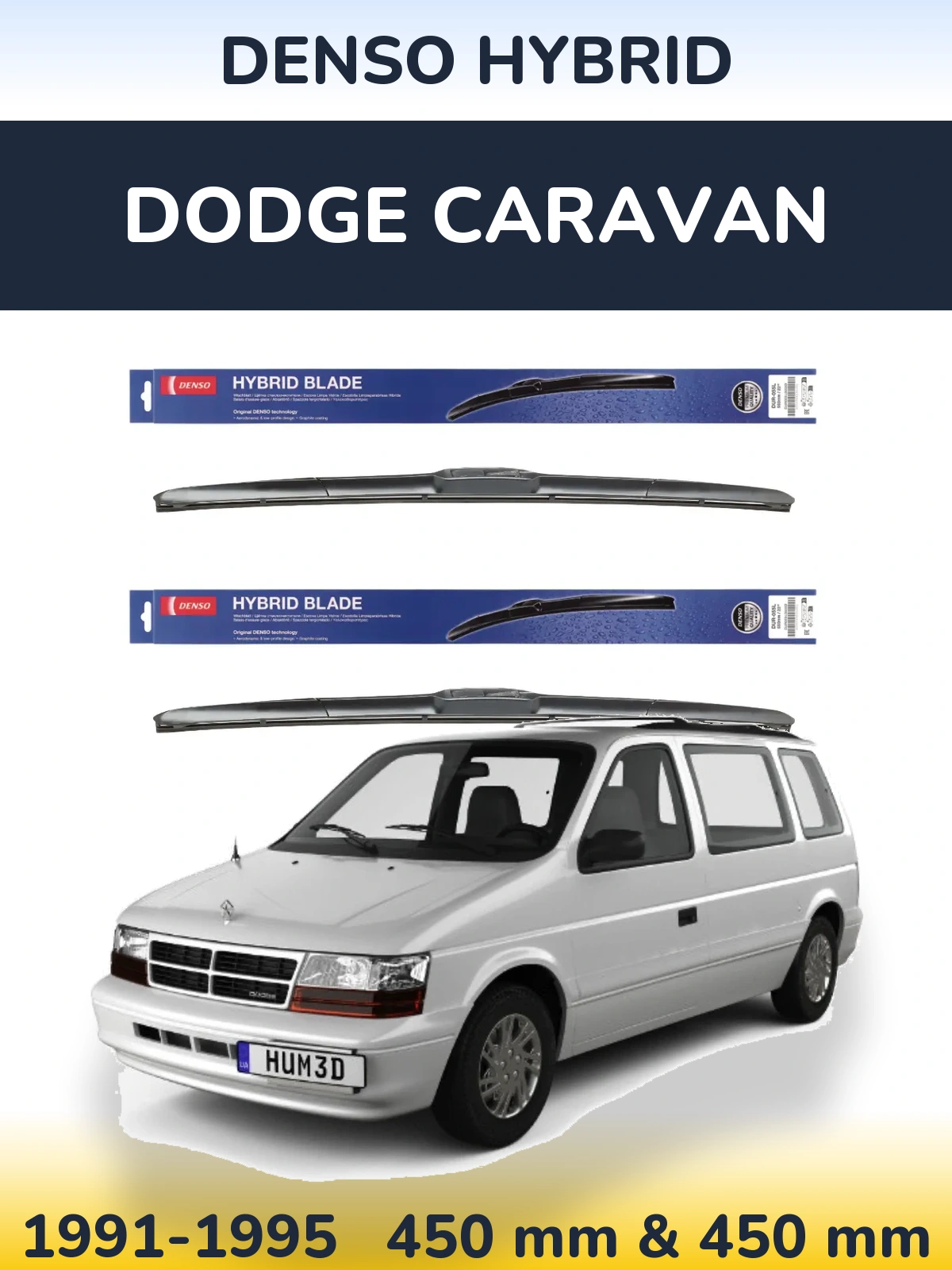 Front wiper blade set Denso Hybrid 450 & 450 mm for Dodge Caravan 1991-1995