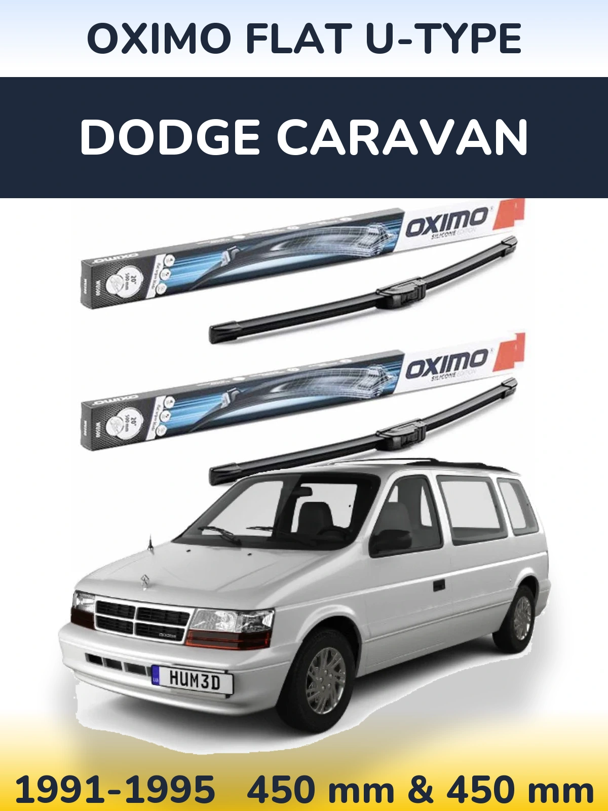 Front wiper blade set Oximo Flat U-type 450 & 450 mm for Dodge Caravan 1991-1995