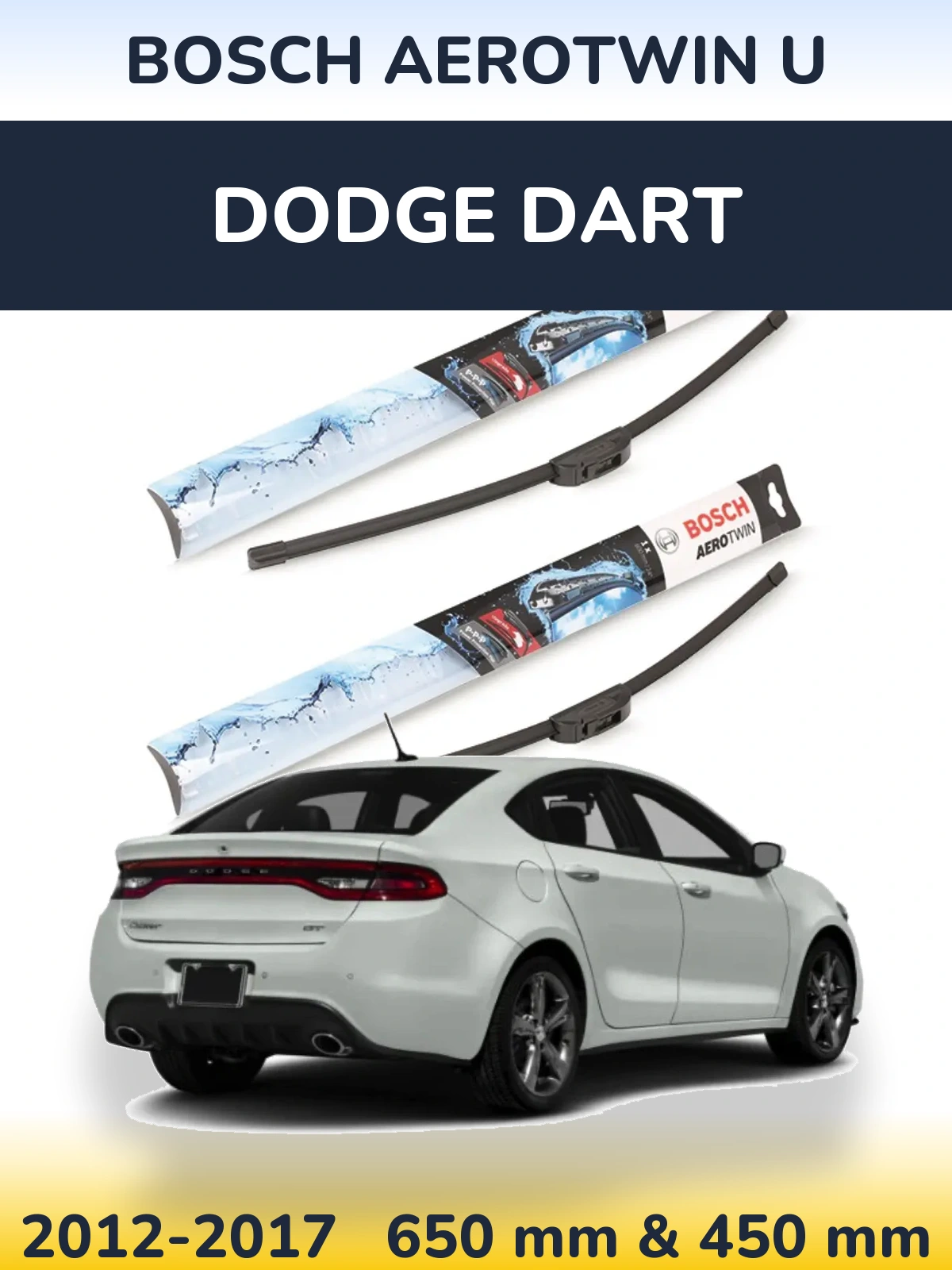 Front wiper blade set BOSCH AeroTwin U 650 & 450 mm for Dodge Dart 2012-2017
