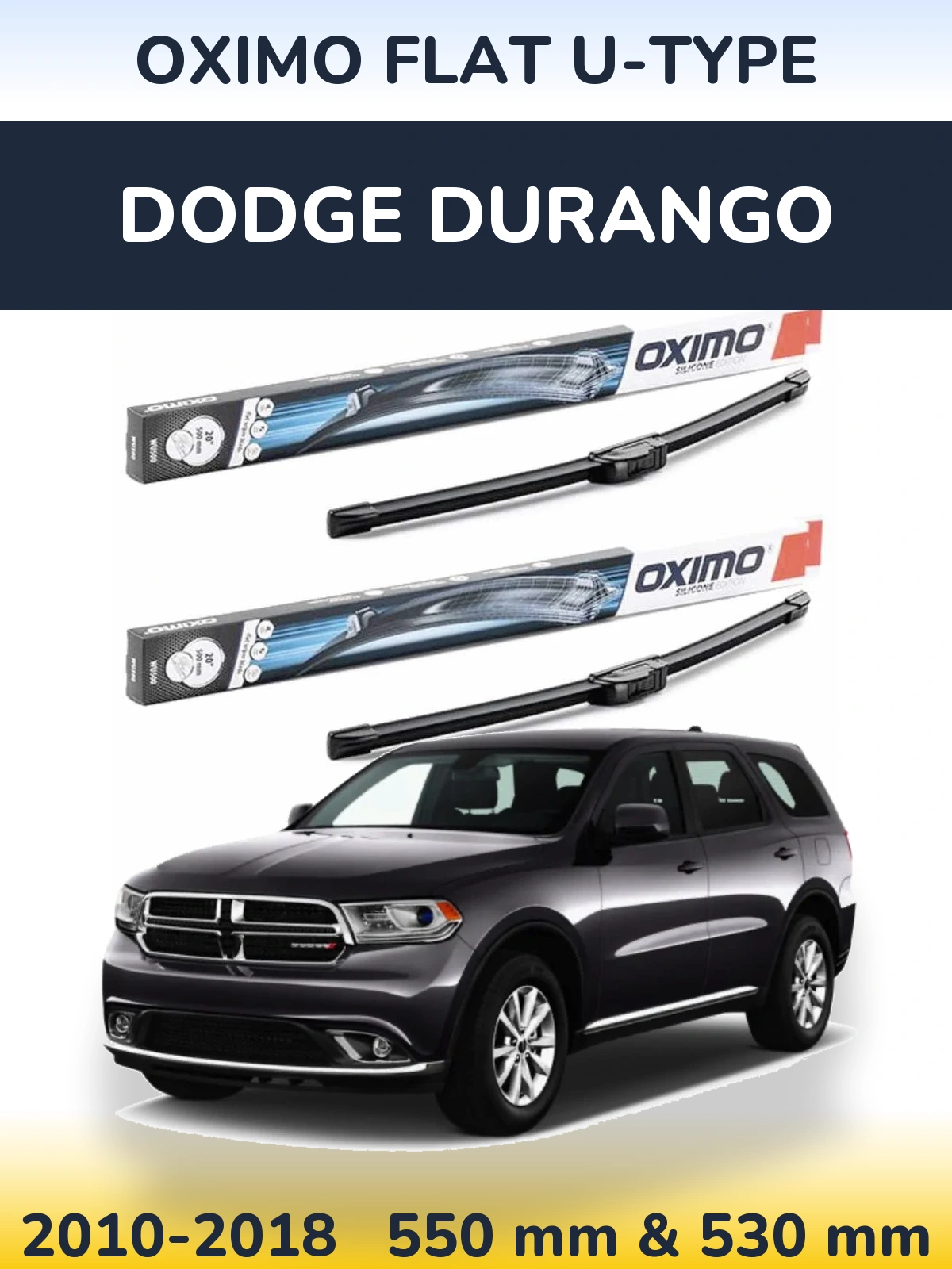 Front wiper blade set Oximo Flat U-type 550 & 530 mm for Dodge Durango 2010-2018