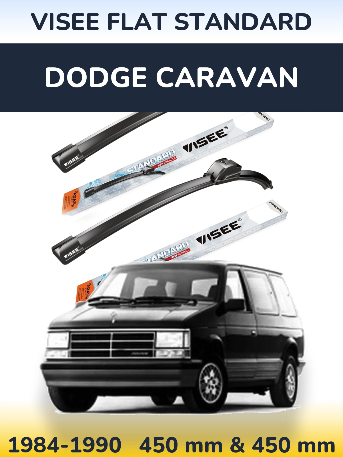 Комплект передніх щіток VISEE FLAT STANDARD 450 & 450 мм для Dodge Caravan 1984-1990