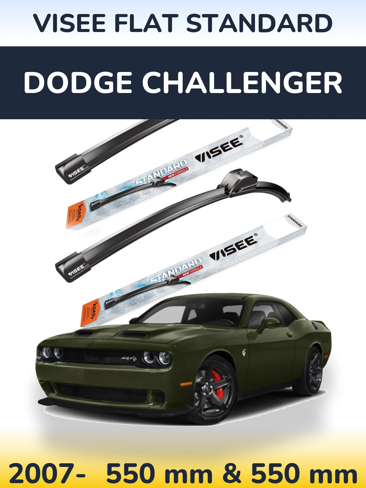 Front wiper blade set VISEE FLAT STANDARD 550 & 550 mm for Dodge Challenger 2007-2026