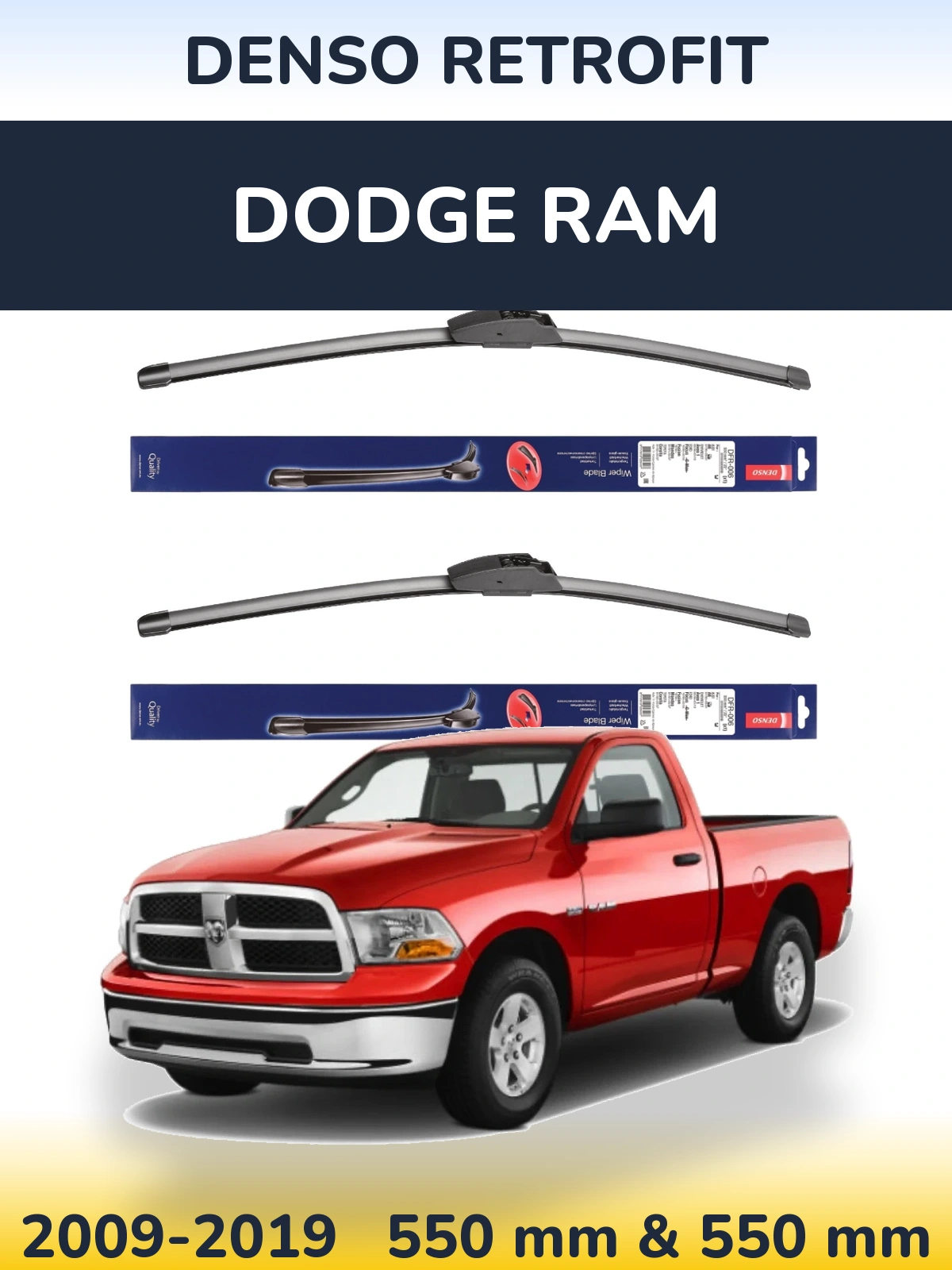 Front wiper blade set Denso Retrofit 550 & 550 mm for Dodge RAM 2009-2019