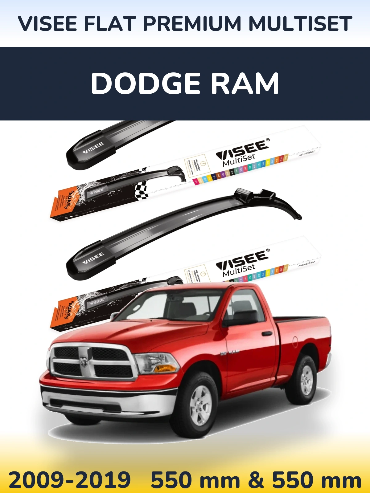 Front wiper blade set VISEE FLAT PREMIUM MultiSet 550 & 550 mm for Dodge RAM 2009-2019