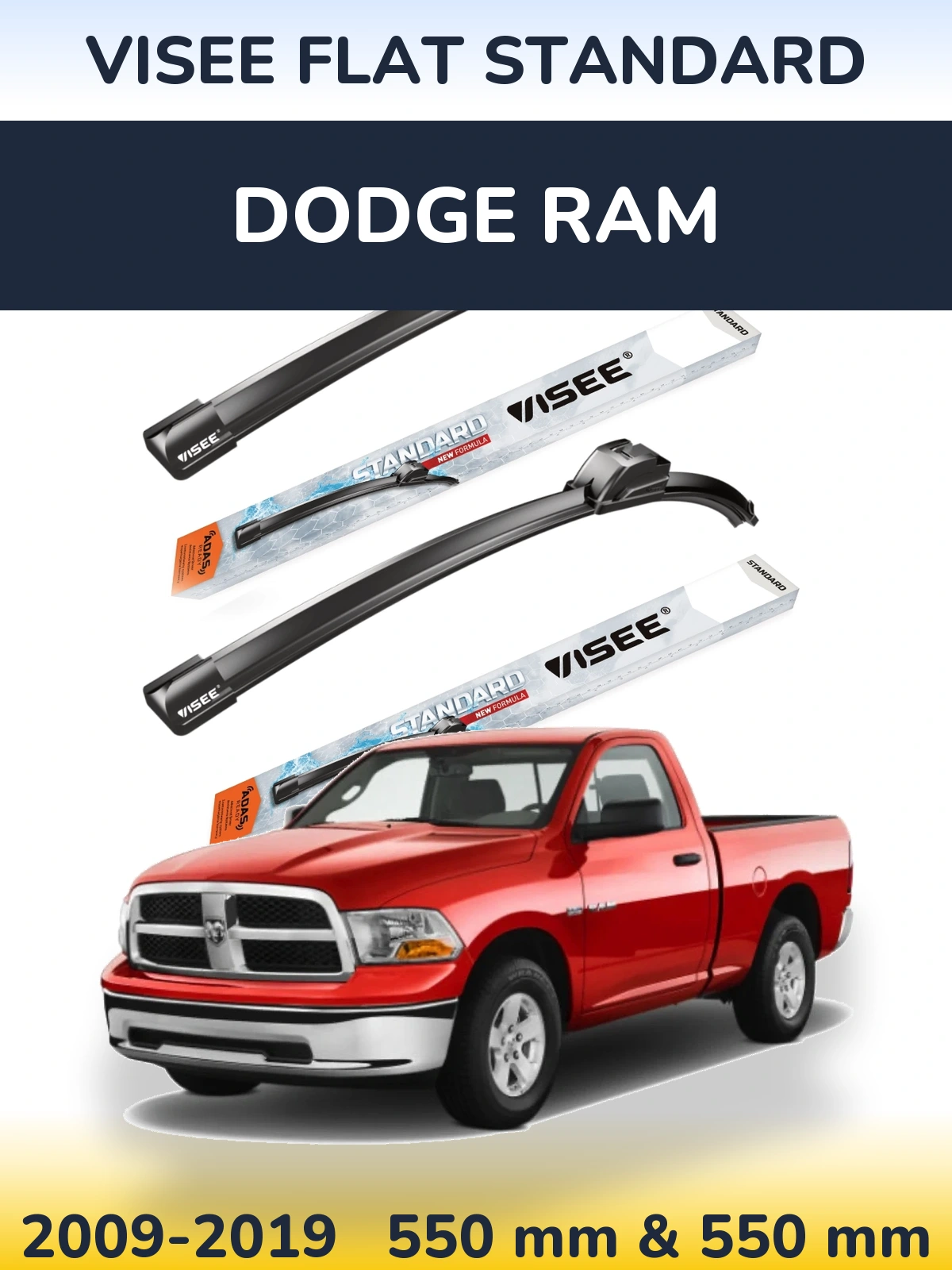 Front wiper blade set VISEE FLAT STANDARD 550 & 550 mm for Dodge RAM 2009-2019