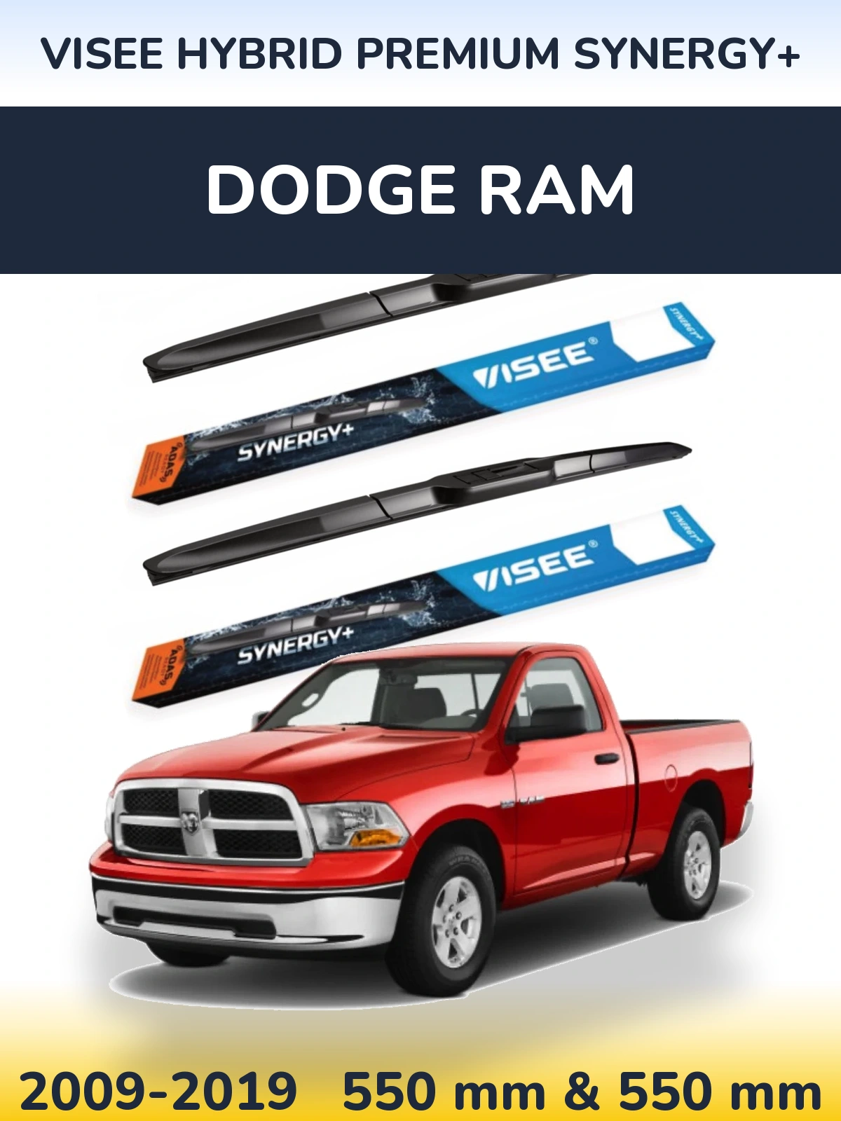Front wiper blade set VISEE HYBRID PREMIUM SYNERGY+ 550 & 550 mm for Dodge RAM 2009-2019