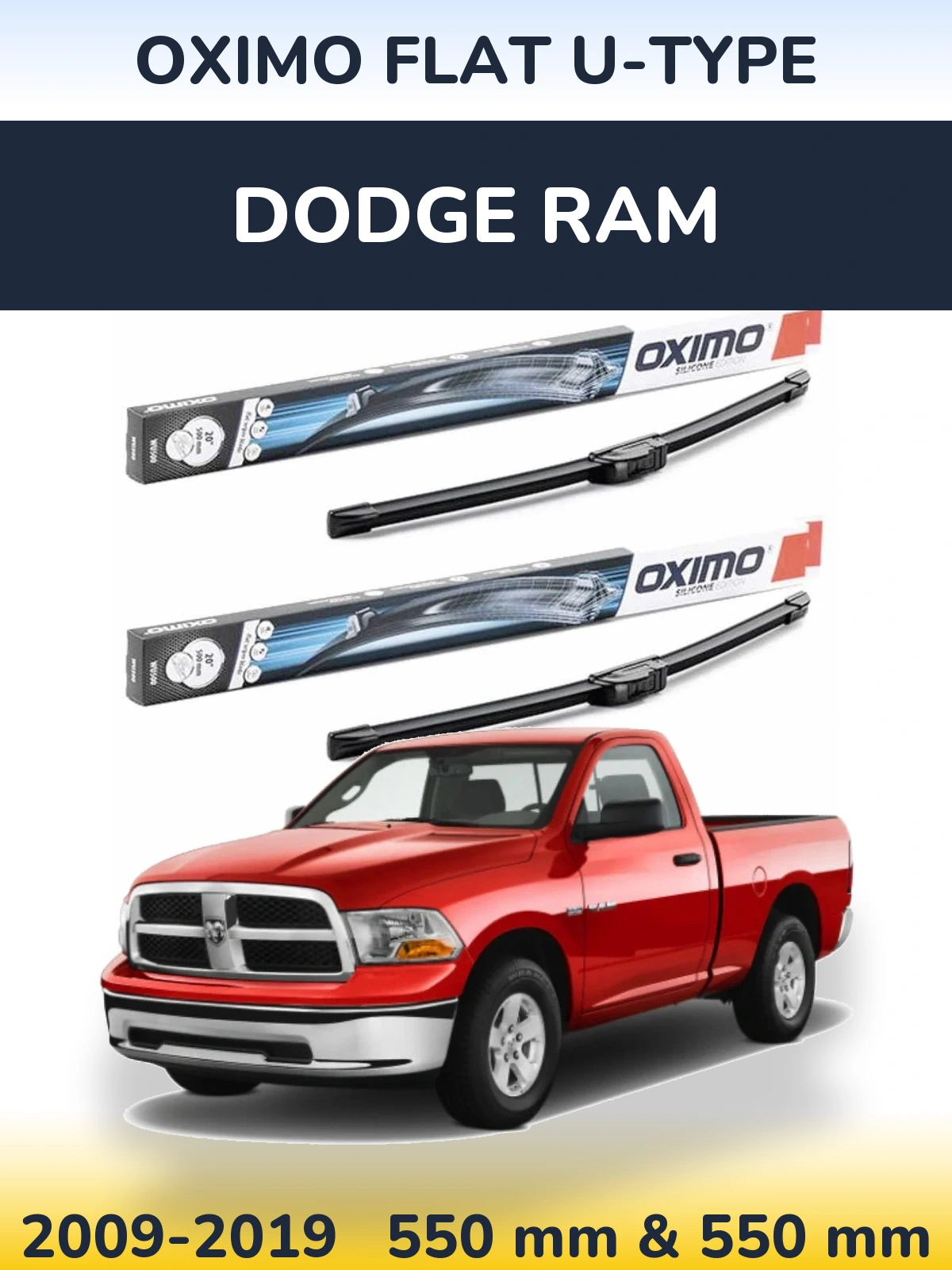 Front wiper blade set Oximo Flat U-type 550 & 550 mm for Dodge RAM 2009-2019
