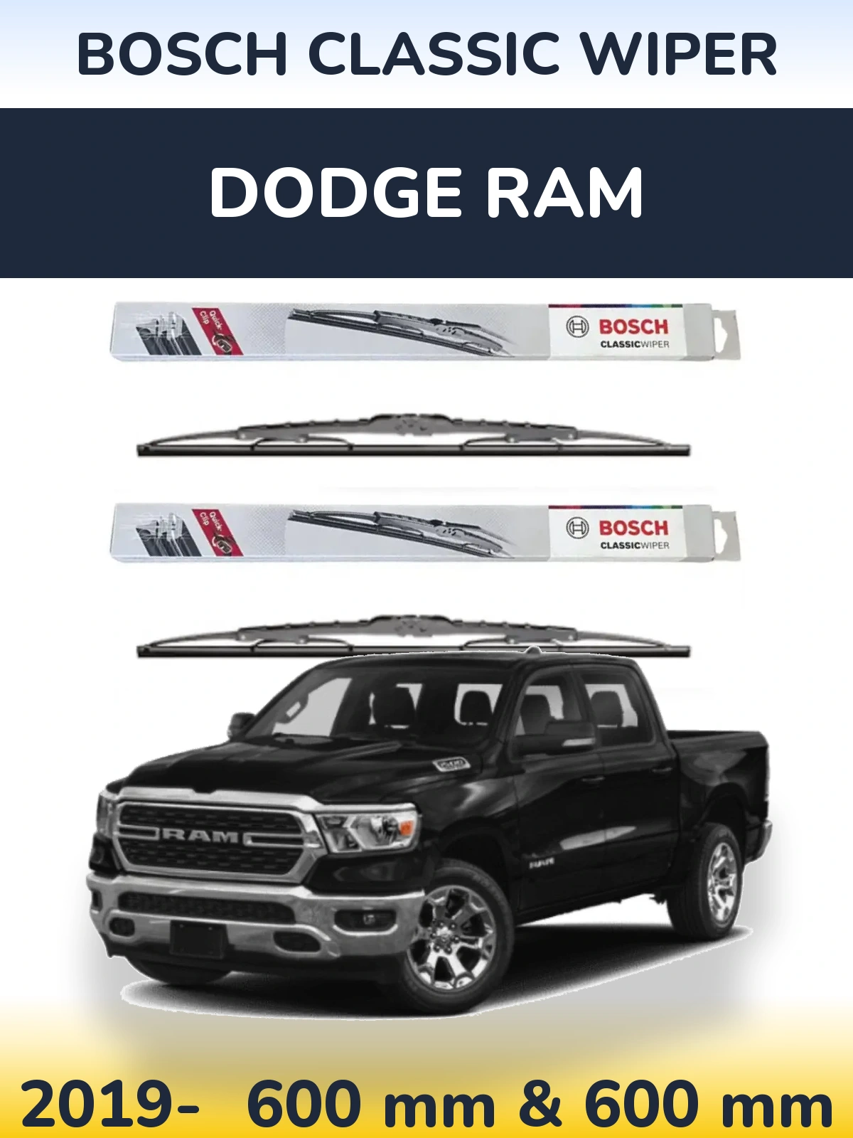 Комплект передніх щіток BOSCH Classic Wiper 600 & 600 мм для Dodge RAM 2019-2026