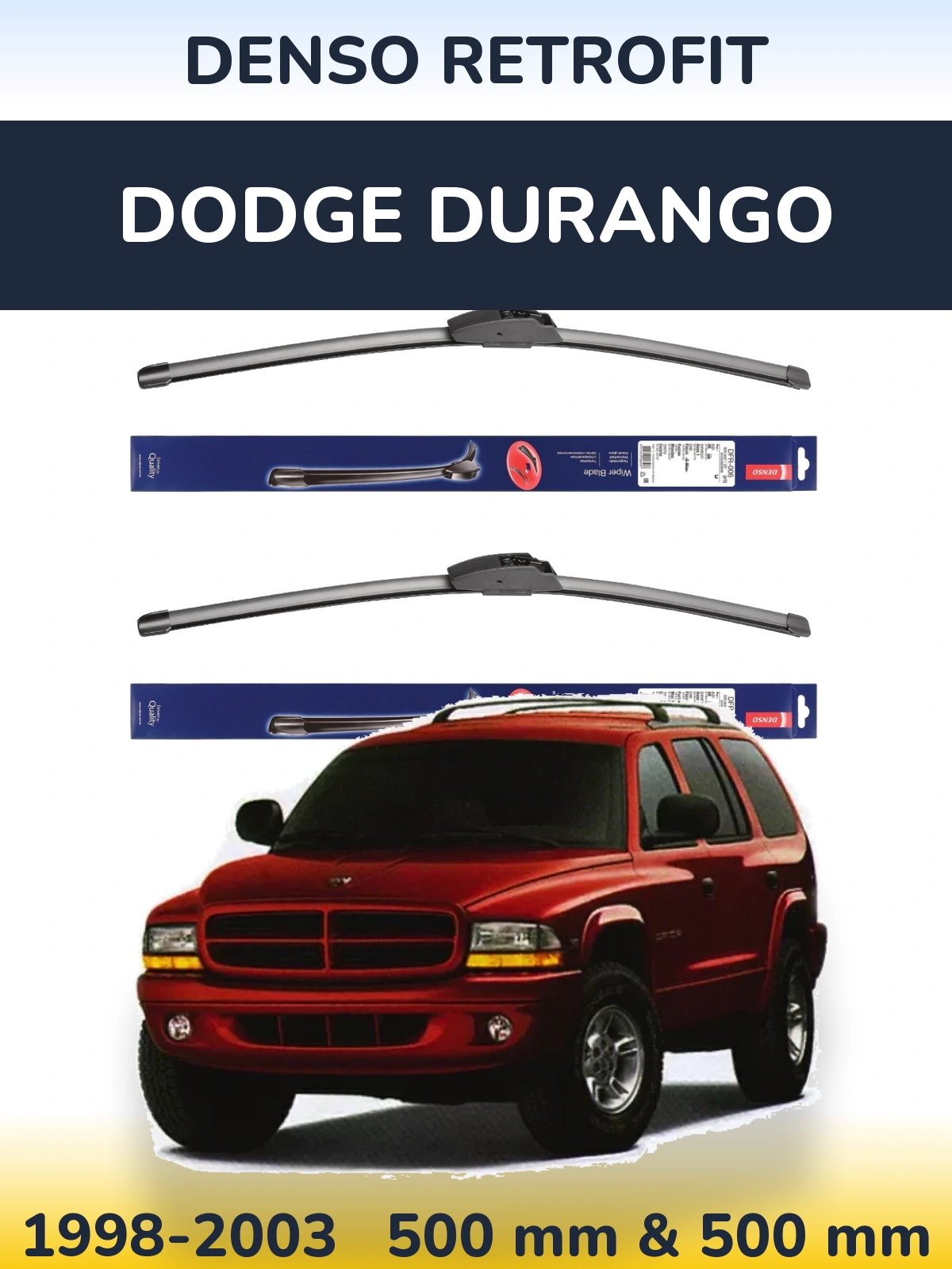 Front wiper blade set Denso Retrofit 500 & 500 mm for Dodge Durango 1998-2003