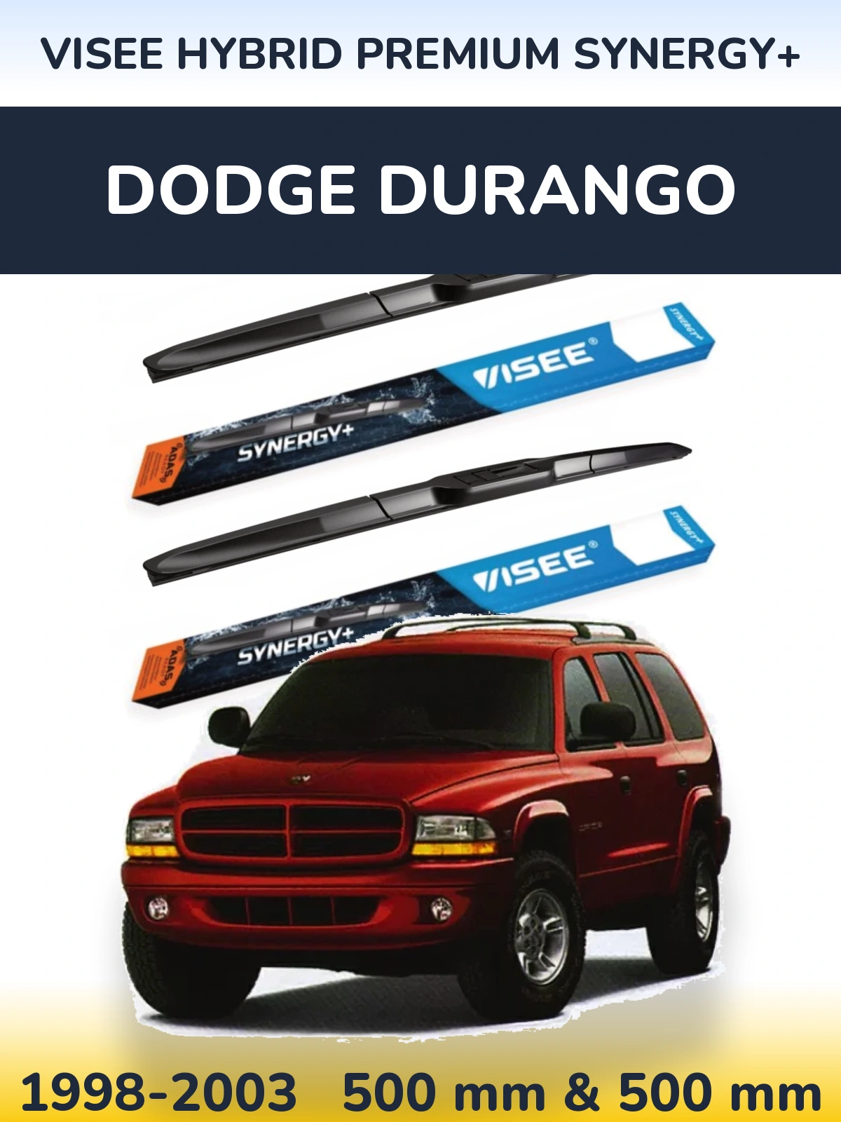 Front wiper blade set VISEE HYBRID PREMIUM SYNERGY+ 500 & 500 mm for Dodge Durango 1998-2003