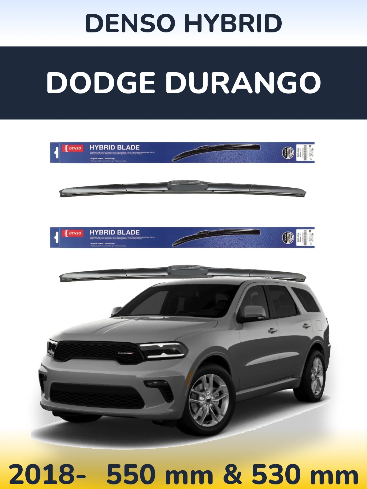 Front wiper blade set Denso Hybrid 550 & 530 mm for Dodge Durango 2018-2026