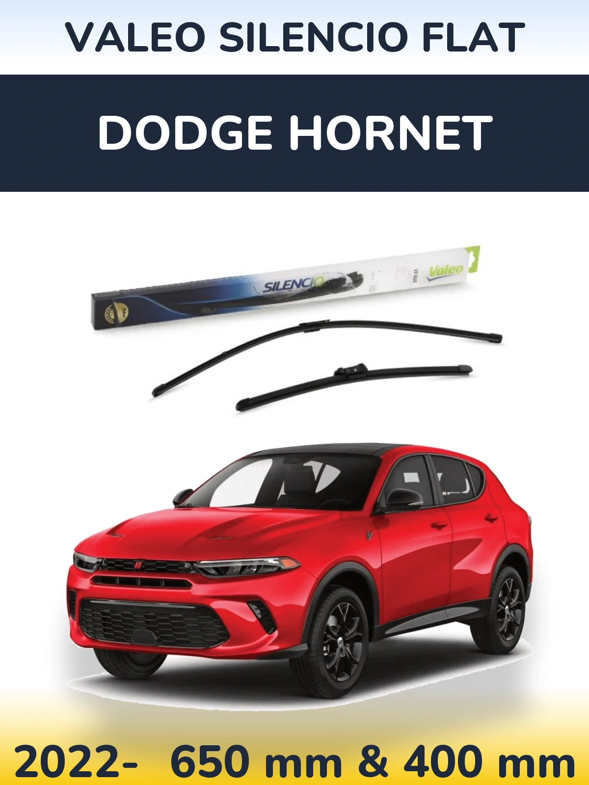 Front wiper blade set Valeo Silencio Flat 650 & 400 mm for Dodge Hornet 2022-2026