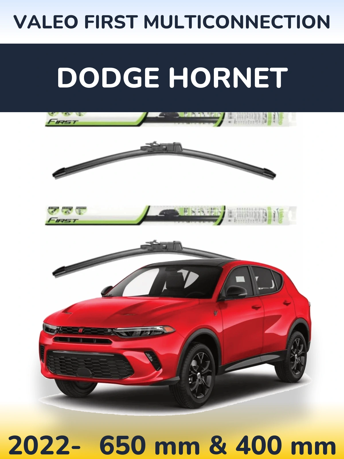 Front wiper blade set Valeo First MultiConnection 650 & 400 mm for Dodge Hornet 2022-2026