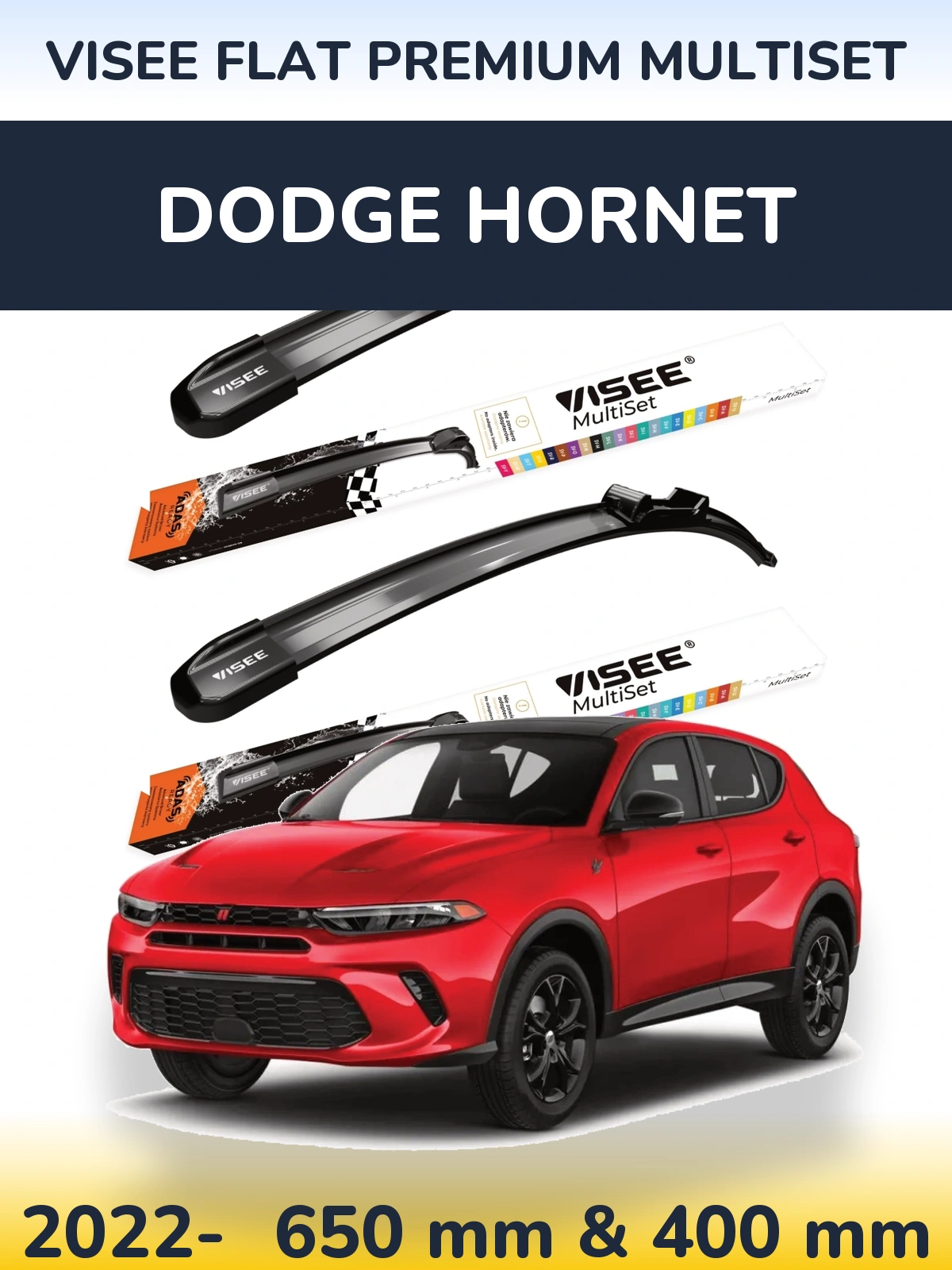 Комплект передніх щіток VISEE FLAT PREMIUM MultiSet 650 & 400 мм для Dodge Hornet 2022-2026