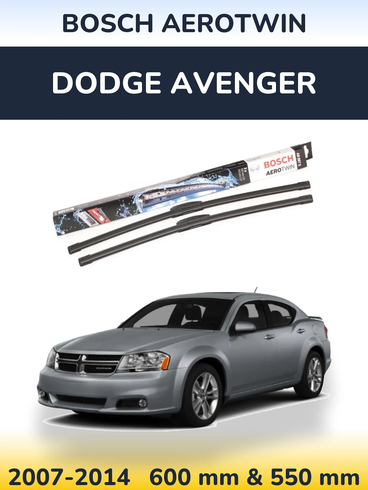 Front wiper blade set BOSCH AeroTwin 600 & 550 mm for Dodge Avenger 2007-2014