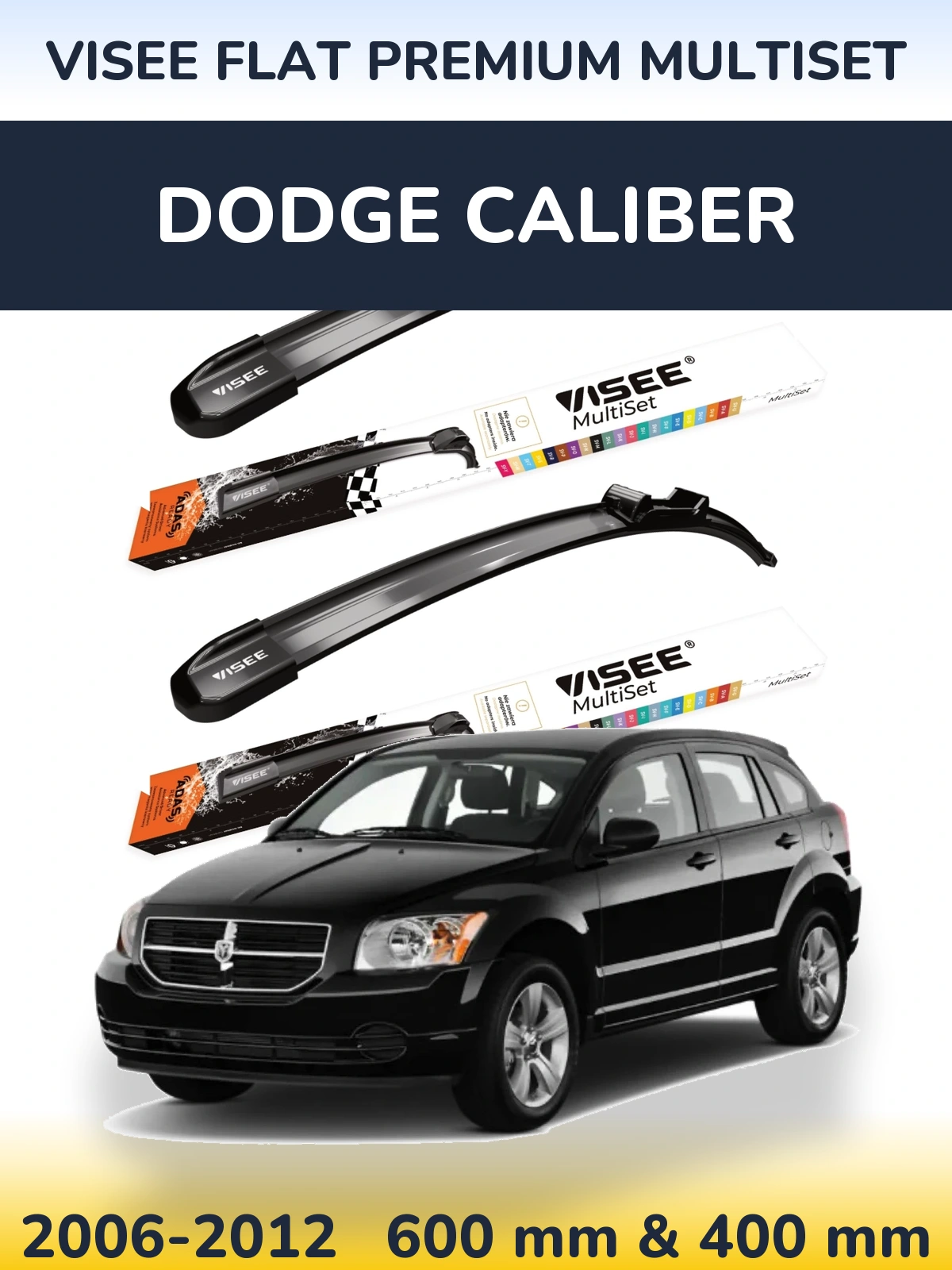Комплект передних дворников VISEE FLAT PREMIUM MultiSet 600 & 400 мм для Dodge Caliber 2006-2012