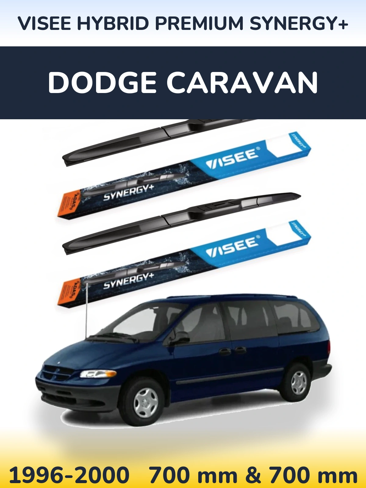 Front wiper blade set VISEE HYBRID PREMIUM SYNERGY+ 700 & 700 mm for Dodge Caravan 1996-2000