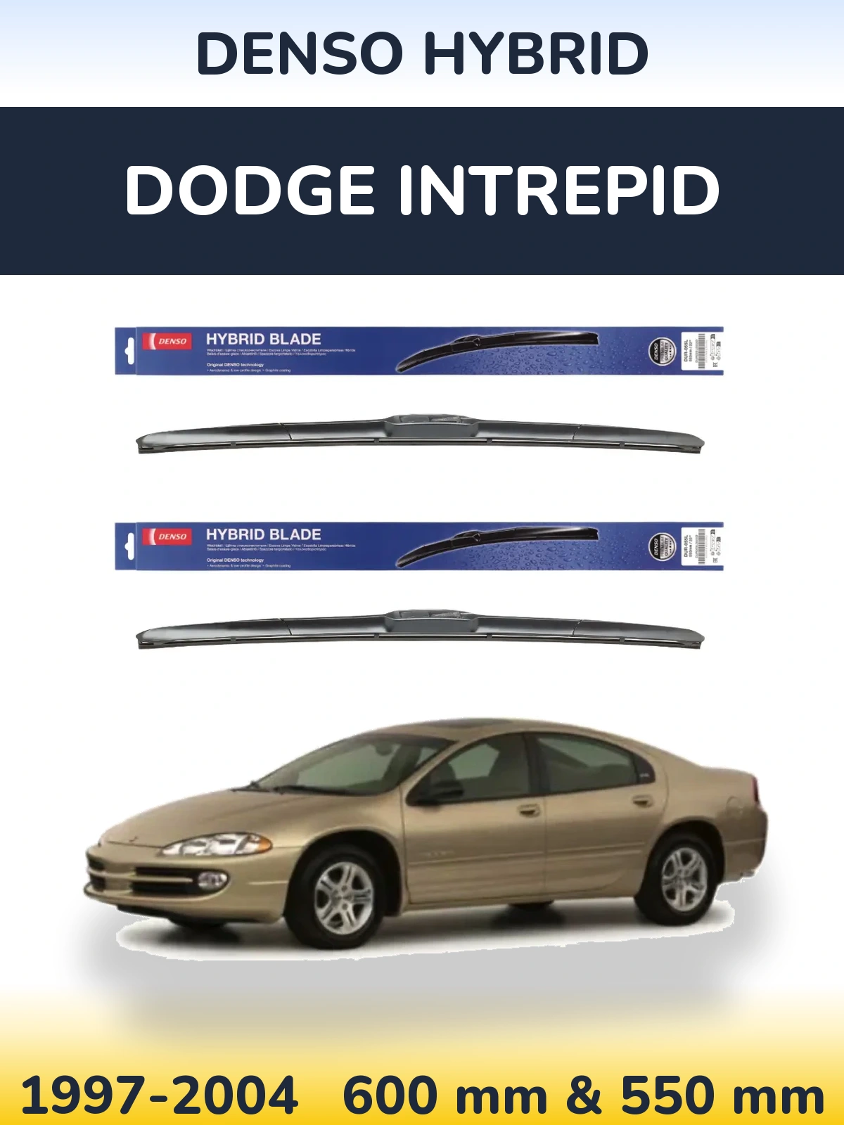 Front wiper blade set Denso Hybrid 600 & 550 mm for Dodge Intrepid 1997-2004